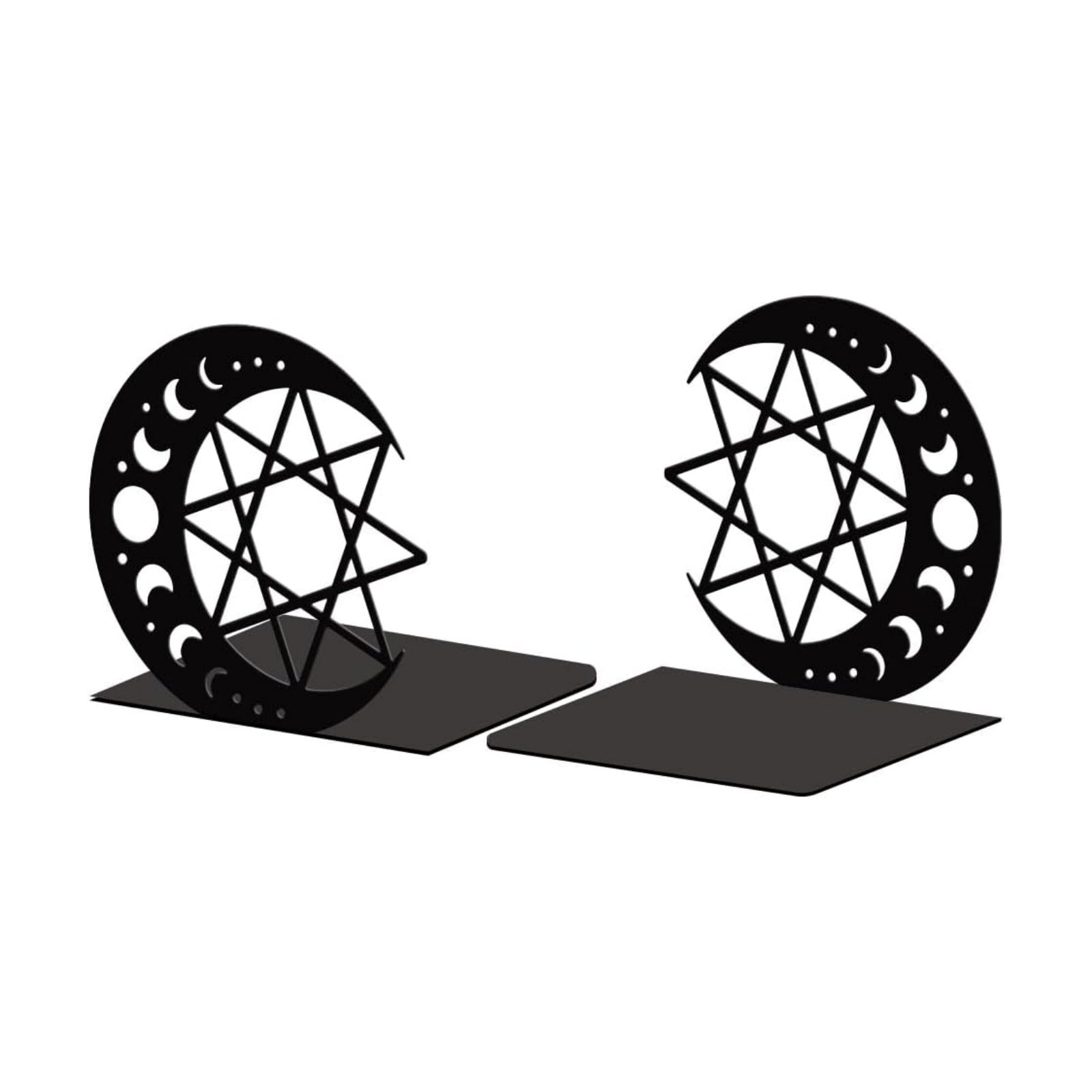 Metal Bookends / Modern Decorative Heavy Duty Study Book Support Stoppers / Moon and Star