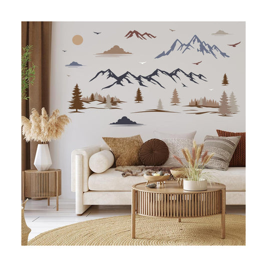 Big Wall Decal Peel and Stick "Forest Nature Landscape Window Clings Ridge Pine / Mountain / 35 x 16
