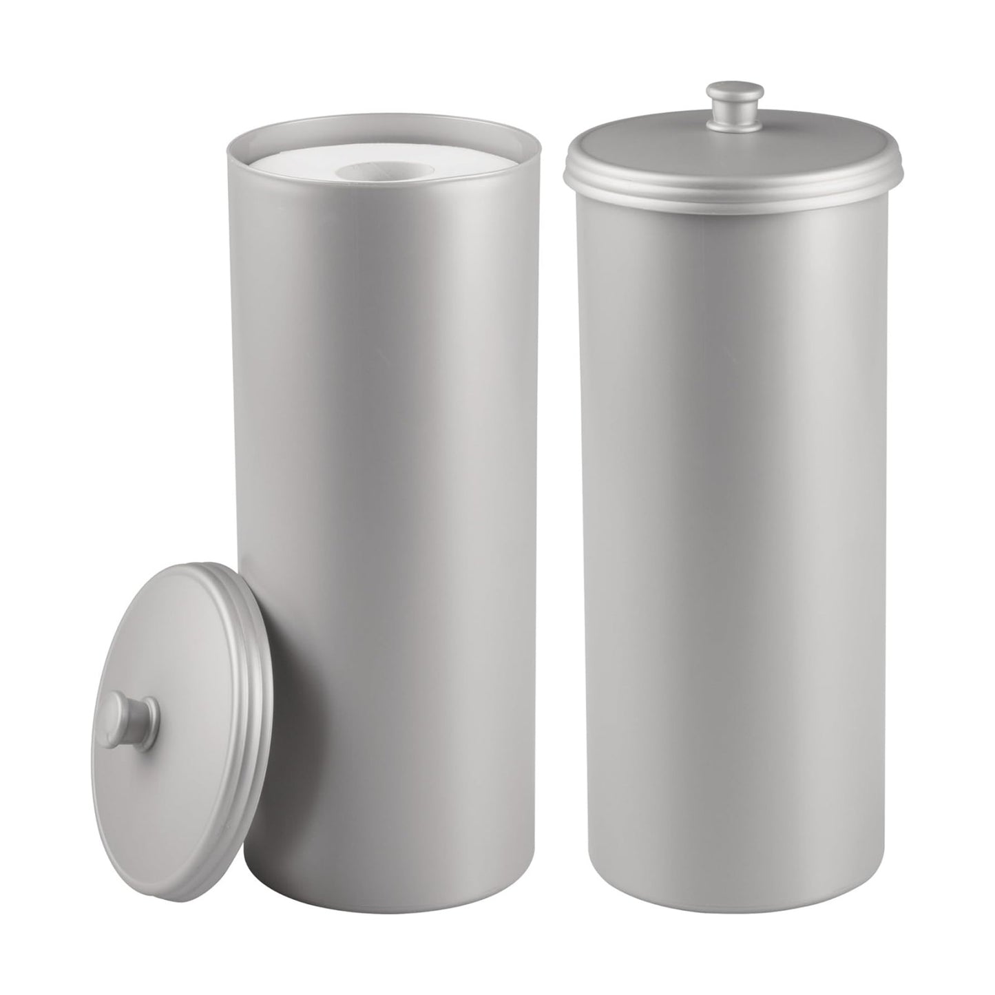 iDesign Freestanding Bathroom Toilet Paper Storage Holder, 2-Pack, Silver | With Lid, For 3 Extra Rolls