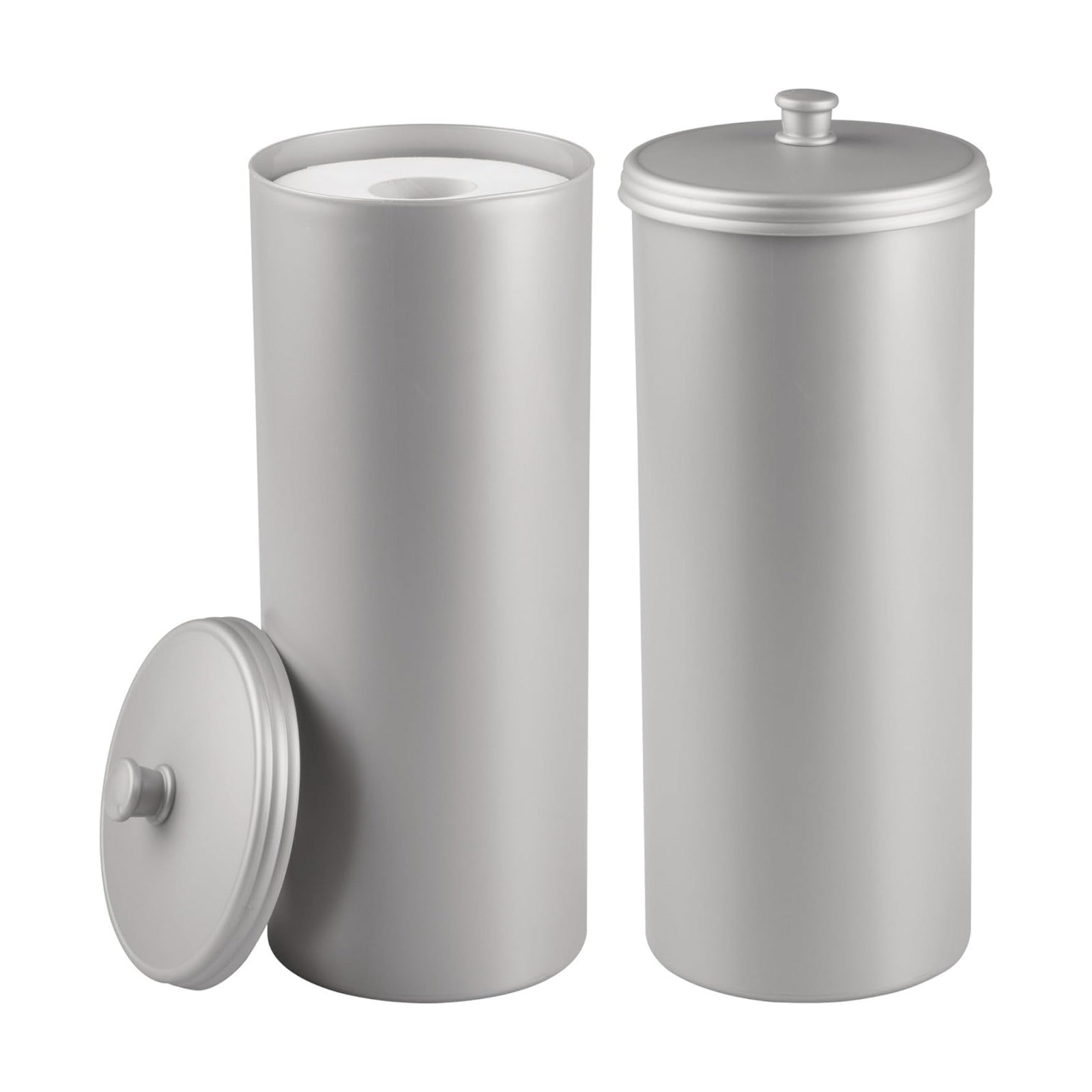 iDesign Freestanding Bathroom Toilet Paper Storage Holder, 2-Pack, Silver | With Lid, For 3 Extra Rolls