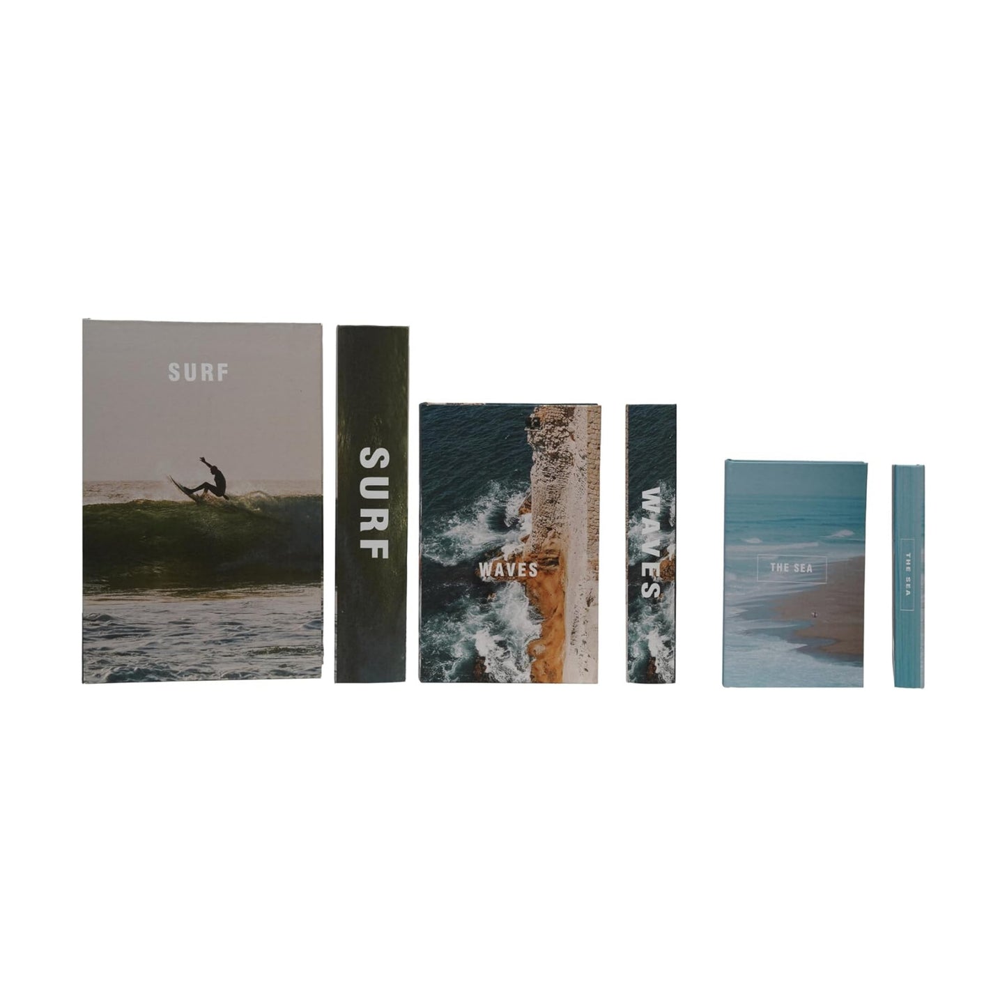 3-Piece Wood and Canvas Beach Themed Book Storage Boxes