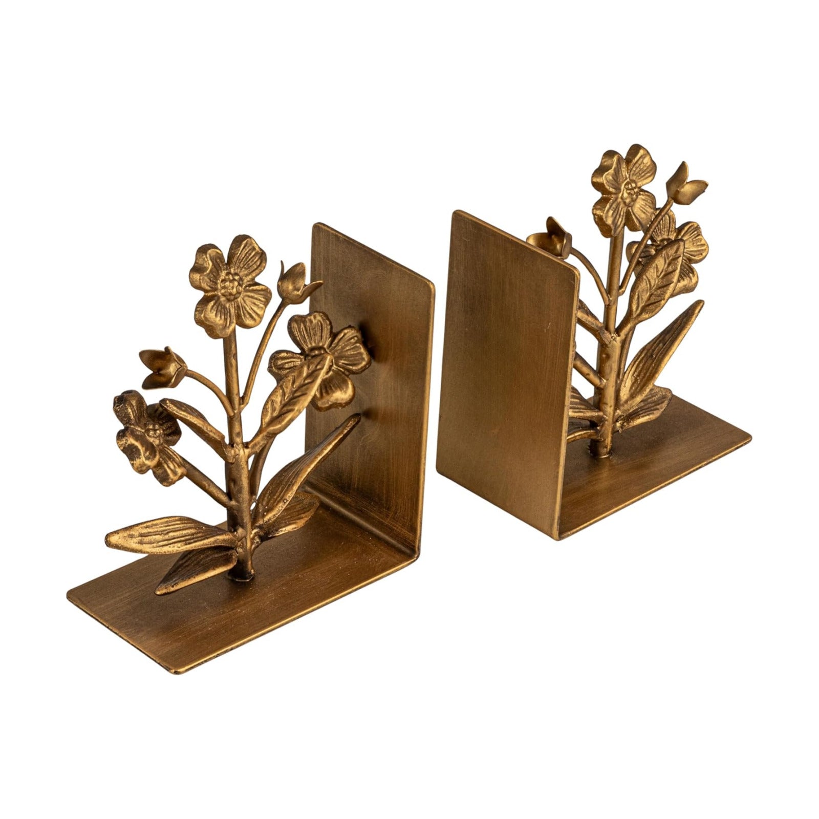 2-Piece Cast Metal Flower Bookends / Gold