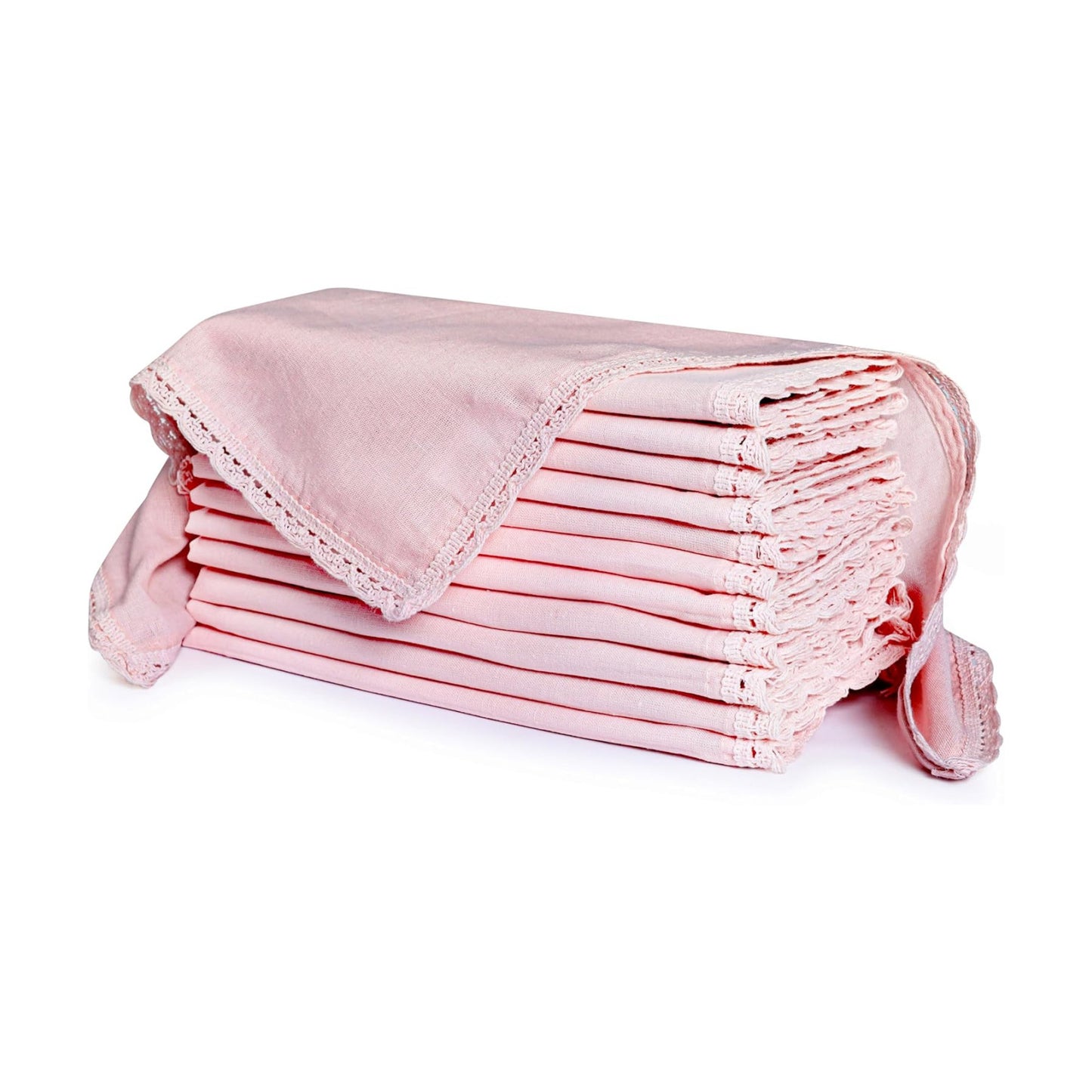Ramanta Home PinkLinen Flax Cloth Napkins Set of 12, 18x18 Inches | Flax Lace Cotton Linen Reusable Decorative