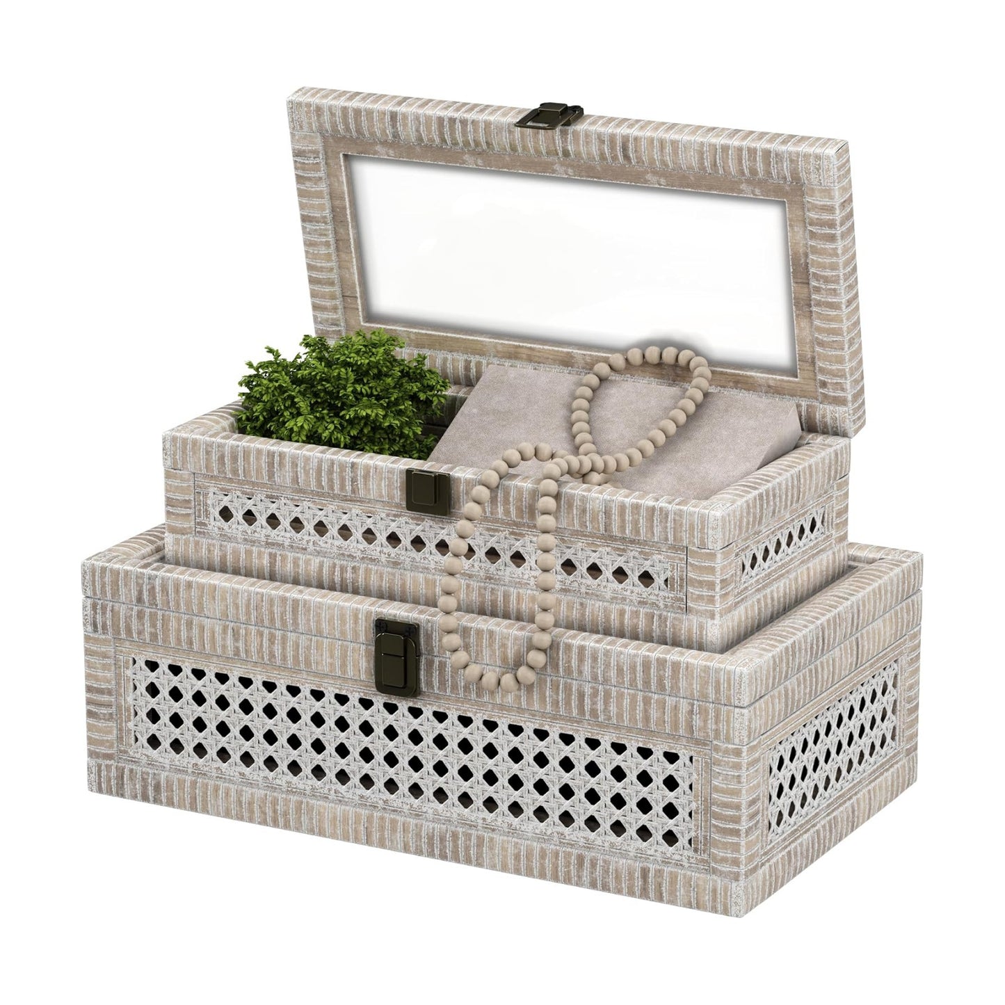 Boho Display Boxes / Washed White / Set of 2