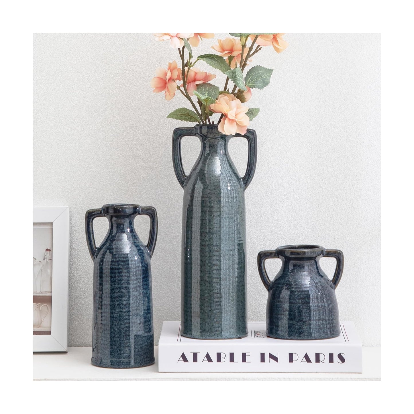 Rustic Vases Set for Flower Centerpieces Pampas Grass / 105-blue / Set of 3