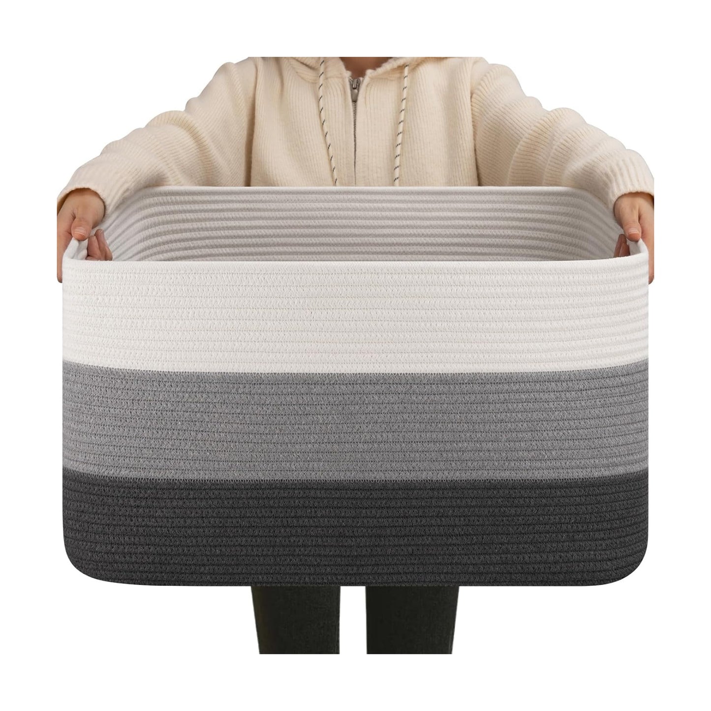Rectangle Woven Baskets for Storage / Gradient Dark Grey / 22 x 17 x 12