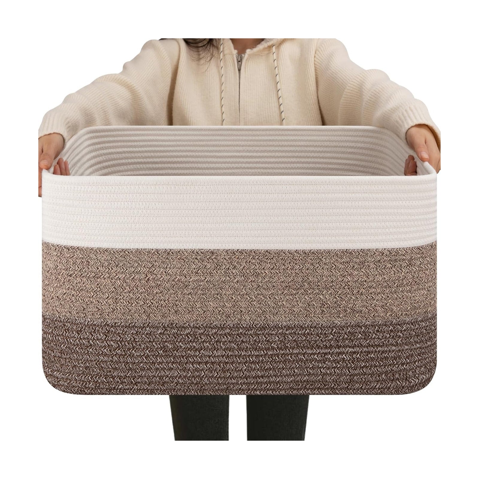 Rectangle Woven Baskets for Storage / Gradient Dark Brown / 22 x 17 x 12