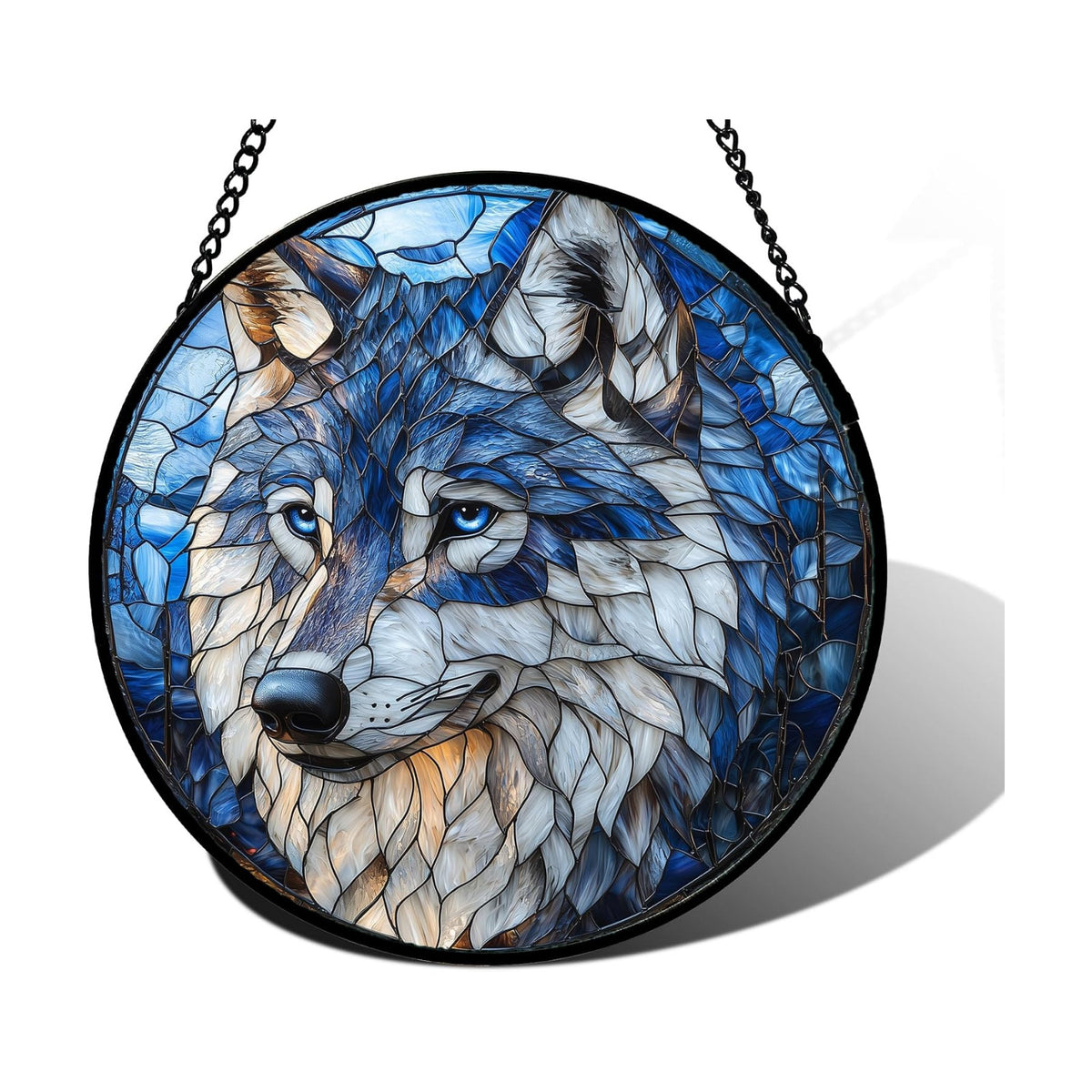 Blue Wolf Stained Glass Window Hanging Suncatcher Gifts for Women 12"