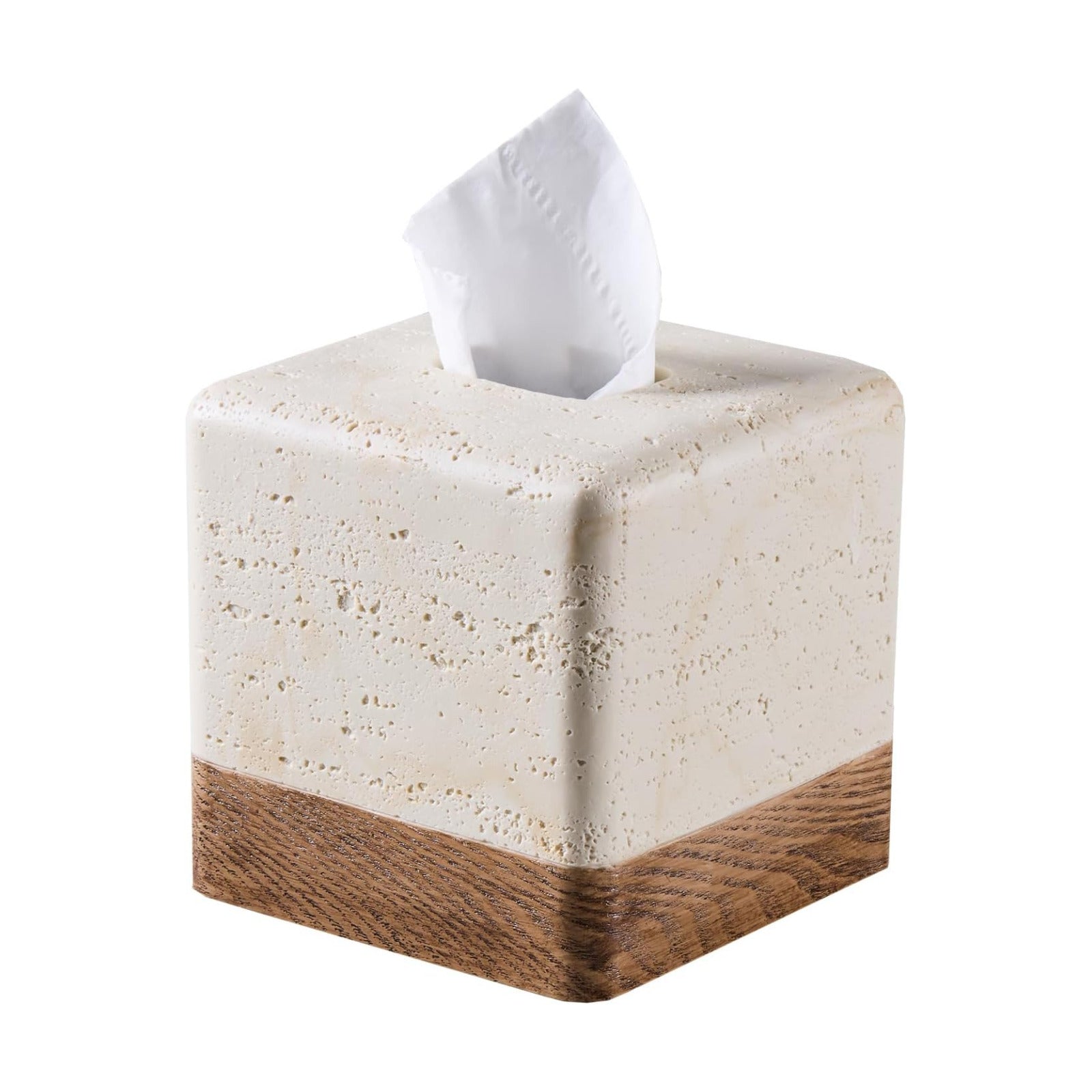 Travertine Match Wooden Square Tissue Box Cover Decorative / Travertine&wooden / Boho / Natural