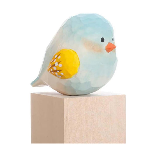 Bird Figurines Small Bird Figurines Home Decor Hand Carved Painted Wooden Statues / Blue and White