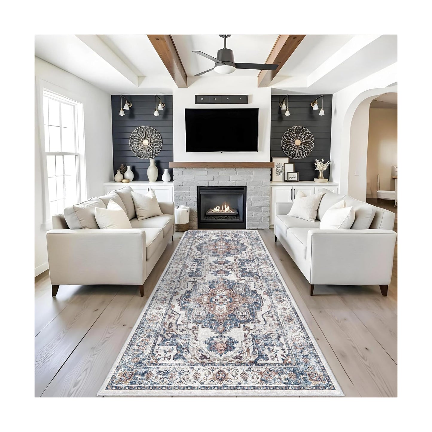 4x10 Washable Hallway Runner Rug: Oriental Living Room Entry Extra Wide Area Rug Ultra Soft Non Slip Runners for