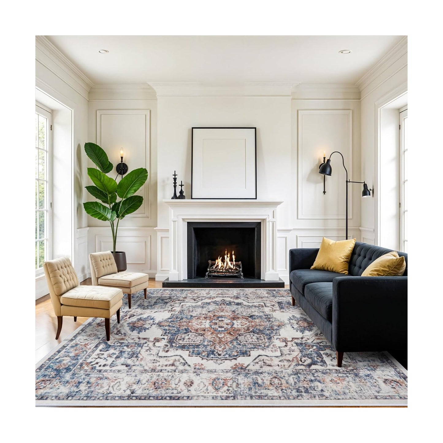 Washable 8x10 Living Room Rug: Oriental Water Resistant Rugs for Bedroom Dining Room Distressed Non Slip Ultra Soft