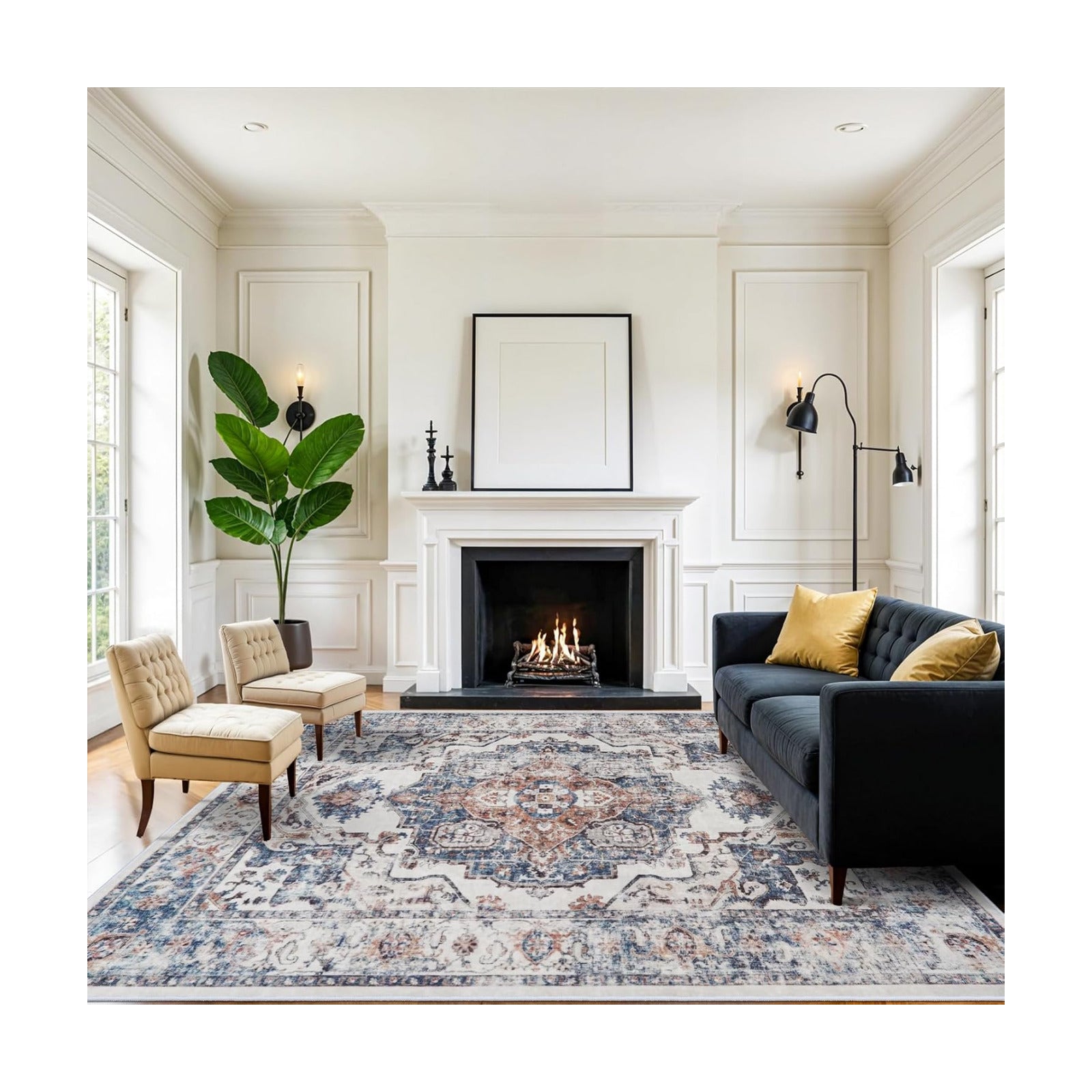 Washable 8x10 Living Room Rug: Oriental Water Resistant Rugs for Bedroom Dining Room Distressed Non Slip Ultra Soft