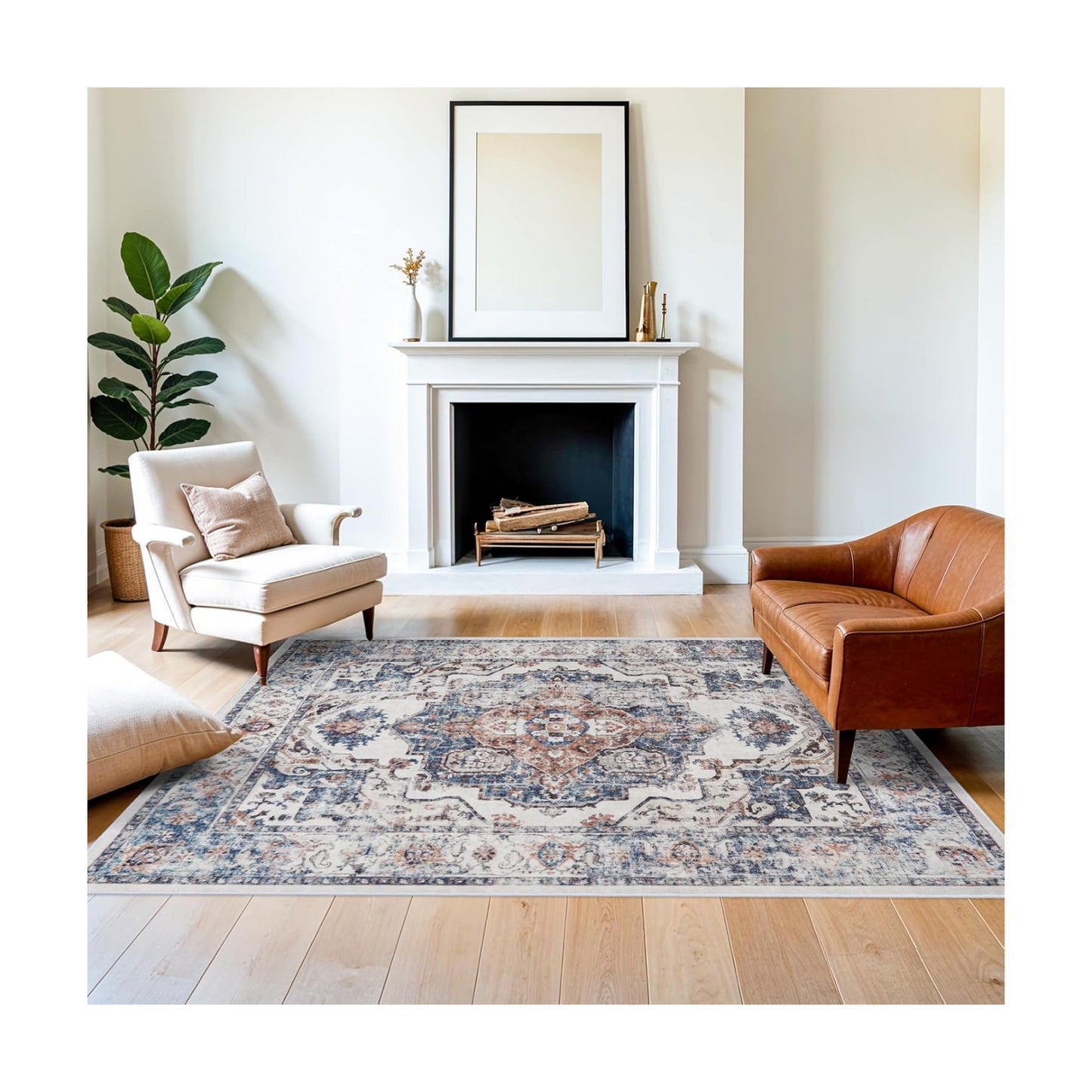 5x7 Living Room Area Rugs: Washable Non-Slip Stain Resistant Rug for Nursery Bedroom Dining Room Vintage Ultra Soft