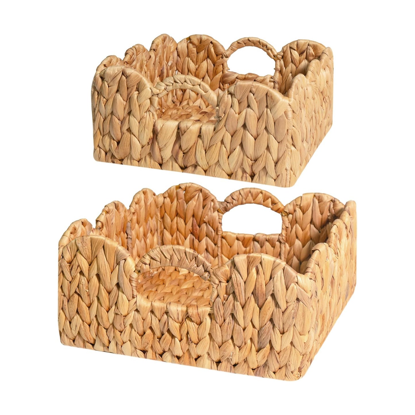 KOKODO Scallop Woven Wicker Baskets / Set 2, Water Hyacinth / Square Scallop / Set of 2
