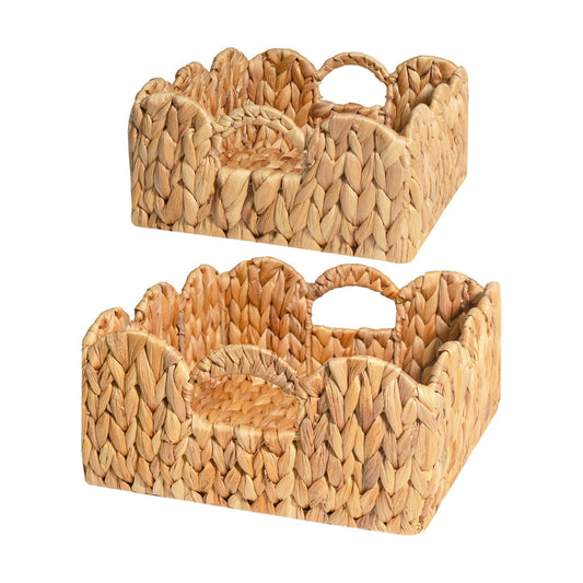 KOKODO Scallop Woven Wicker Baskets / Set 2, Water Hyacinth / Square Scallop / Set of 2