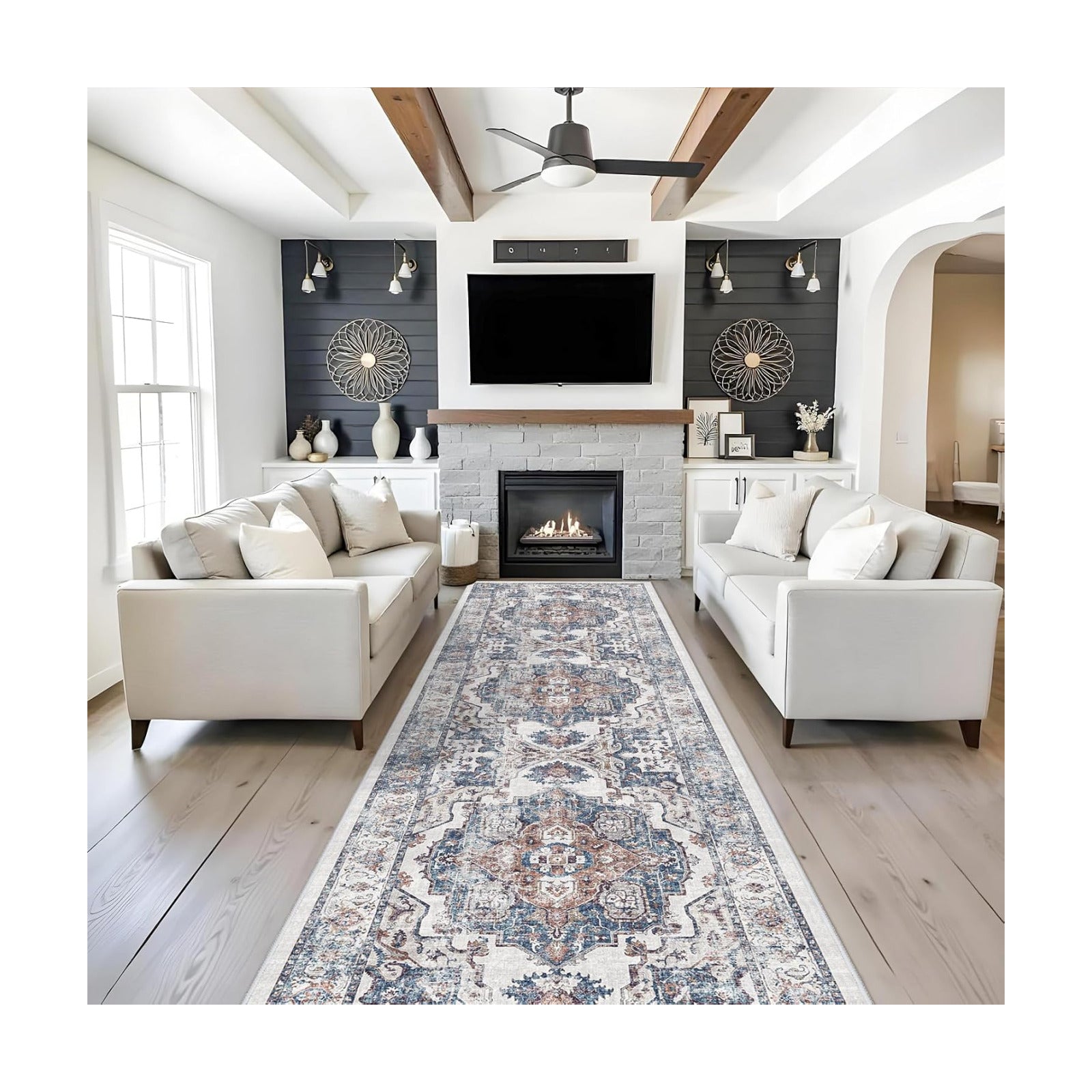 4x12 Wide Hallway Runner Rug: Vintage Washable Soft Runners for Living Room Bedroom Water Resistant Carpet with
