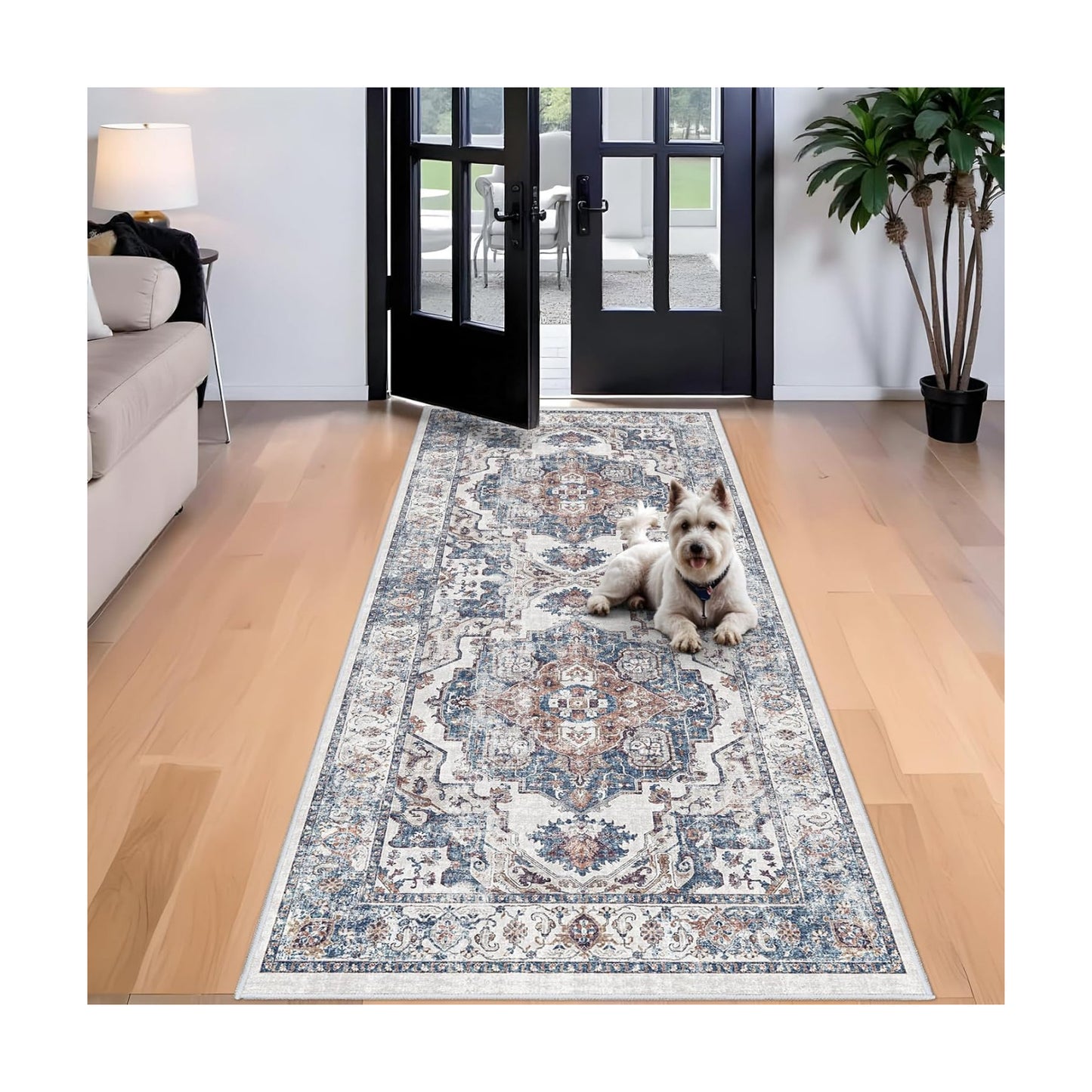 Washable 4x8 Hallway Area Rug: Vintage 8ft Water Resistant Soft Runner Rug for Entry Kitchen Non Slip Wide Low Pile