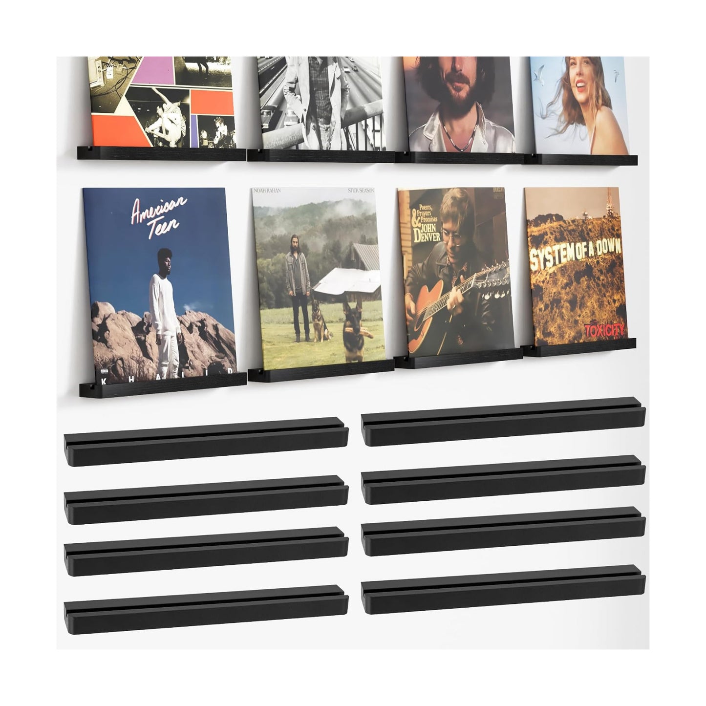 Wood Vinyl Record Shelf Wall Mount, Floating Shelves for LPs, CD, Album Holder Wall Display, Elegant Wooden Ledge for