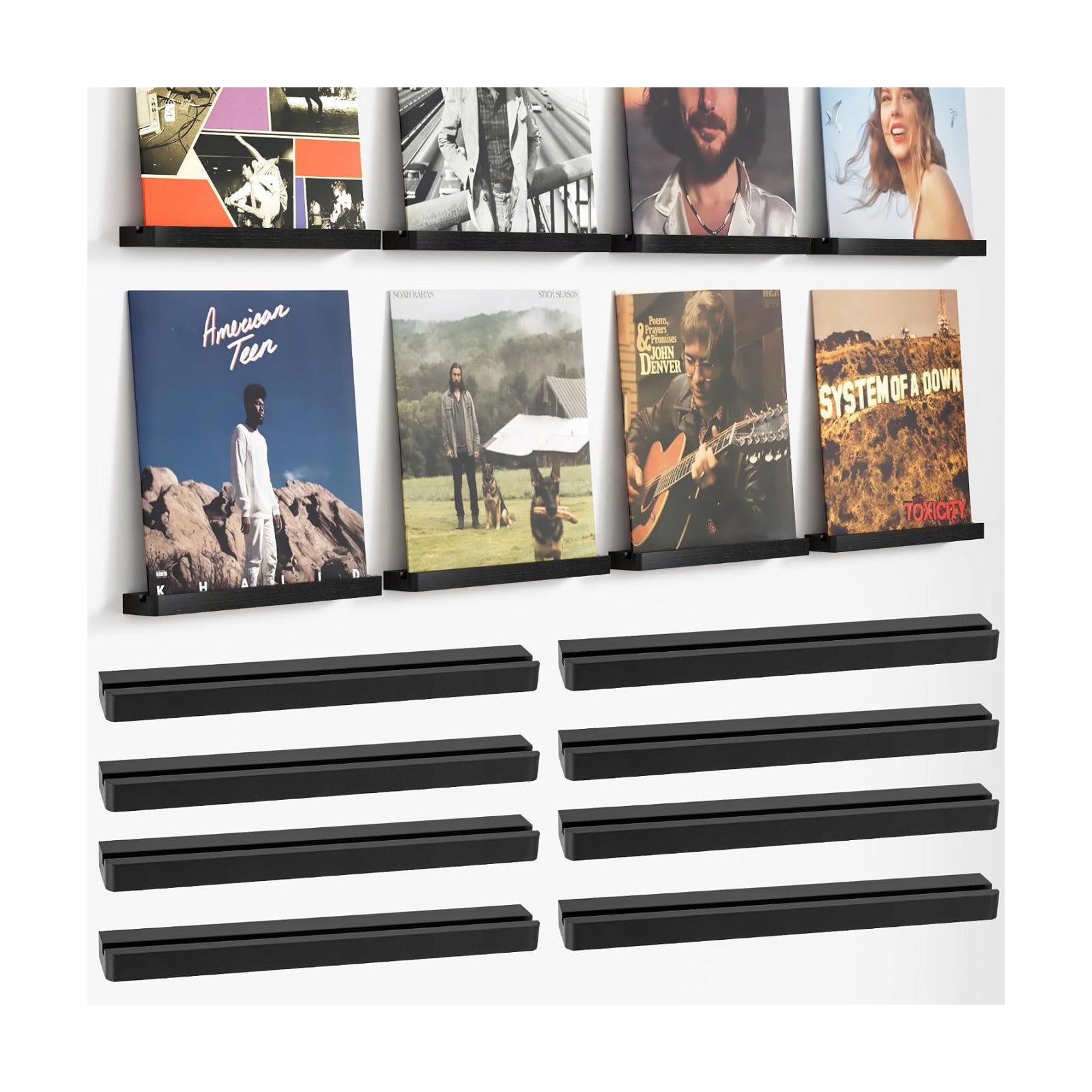 Wood Vinyl Record Shelf Wall Mount, Floating Shelves for LPs, CD, Album Holder Wall Display, Elegant Wooden Ledge for