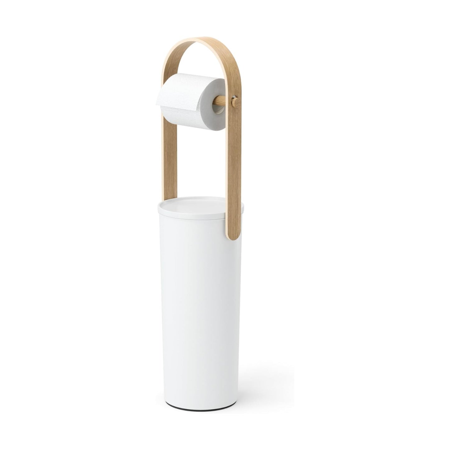 Umbra Bellwood Toilet Paper Holder, with Storage, 3 Rolls, White/Natural | Wood accents, compact for small spaces