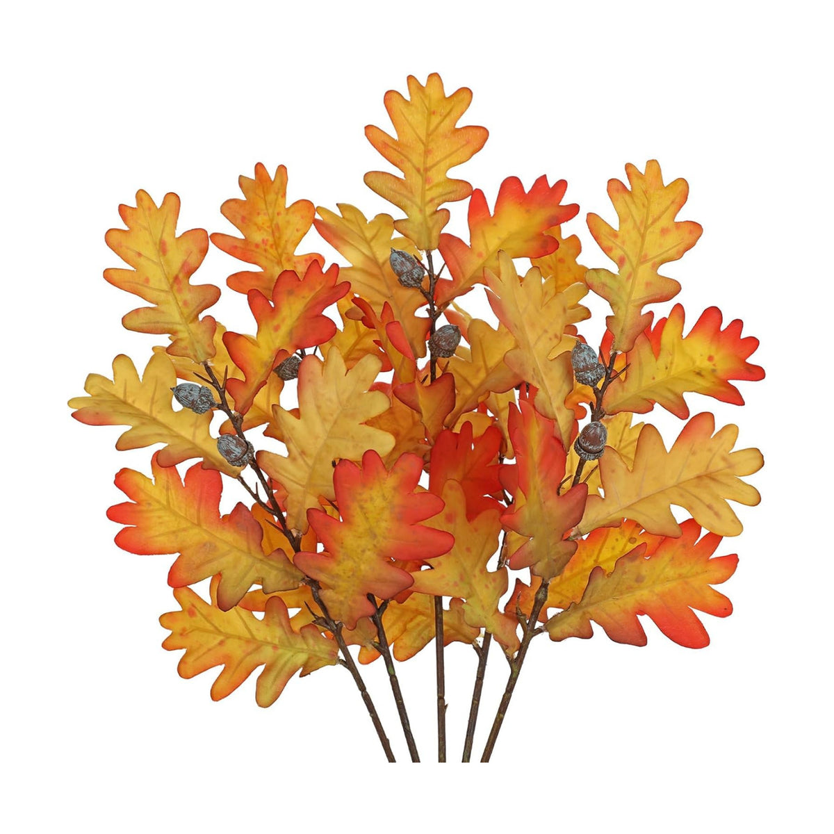 5 Pcs Fake Fall Oak Leaves Stems 19.6” Artificial Autumn Foliage Branches