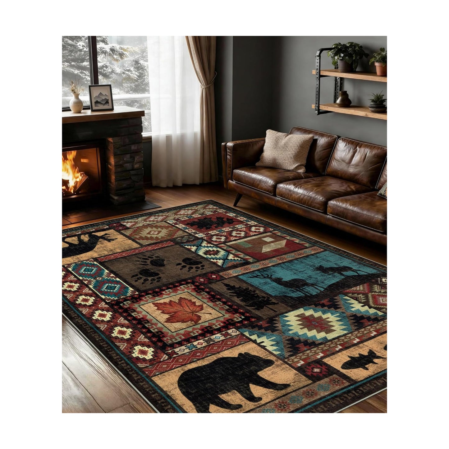 YIHOUSE Washable Rustic Cabin Area Rugs 5x7 Brown