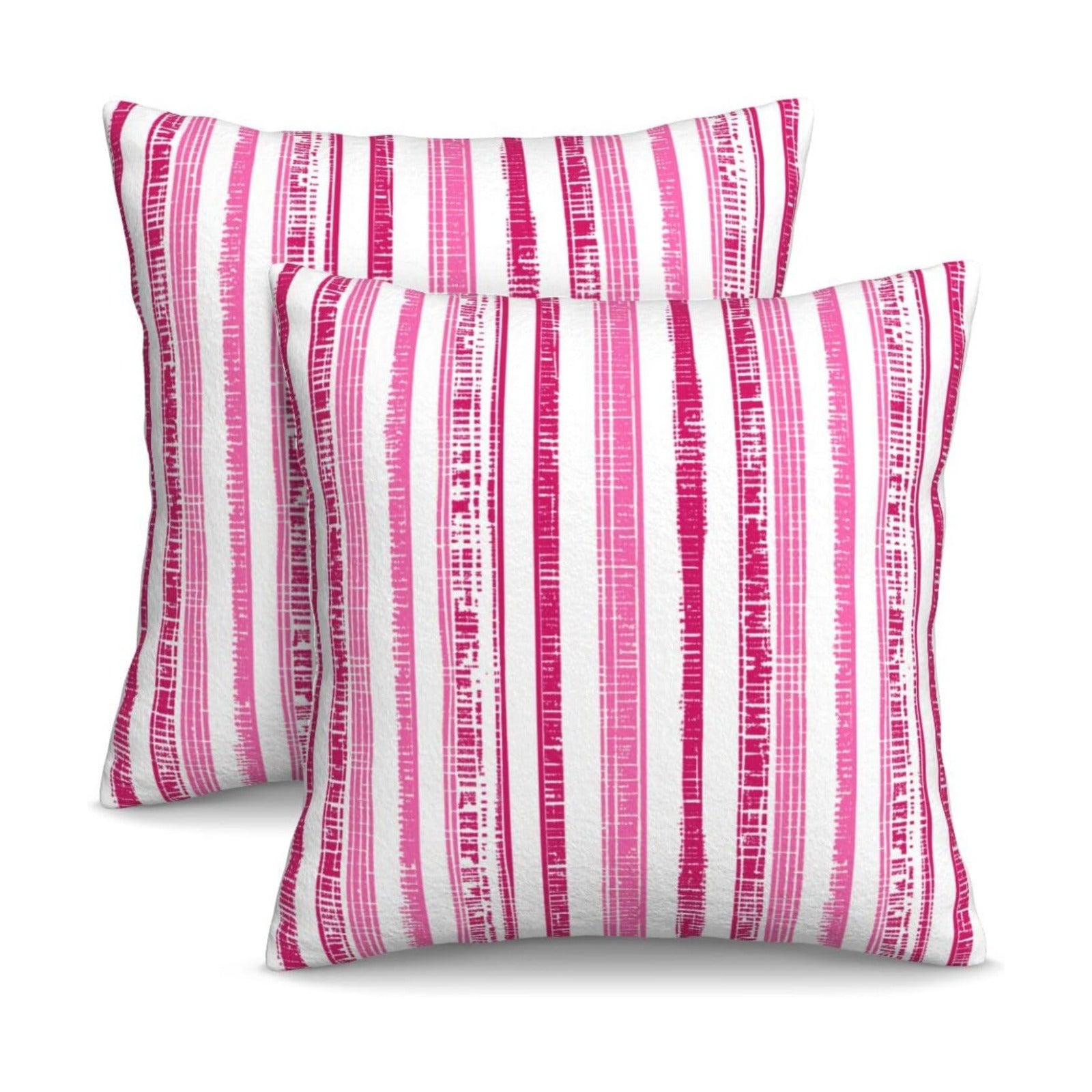 Boho Hot Pink White Striped Throw Pillow Covers Outdoor / 18 x 18 / Boho Hot Pink Striped / Set of 2