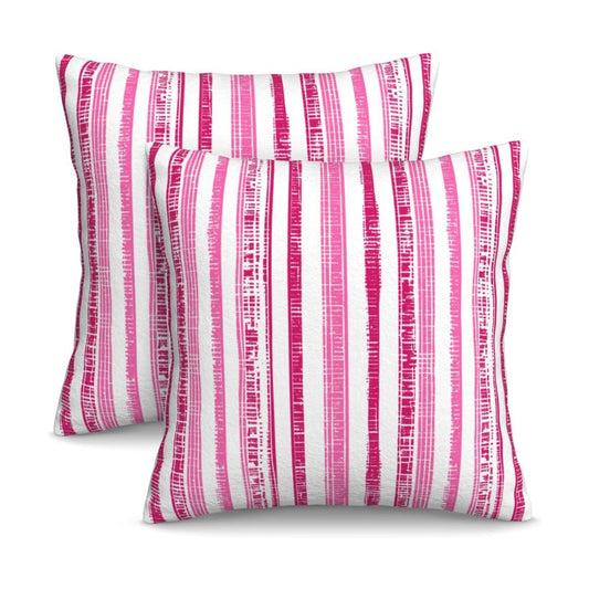 Boho Hot Pink White Striped Throw Pillow Covers Outdoor / 18 x 18 / Boho Hot Pink Striped / Set of 2