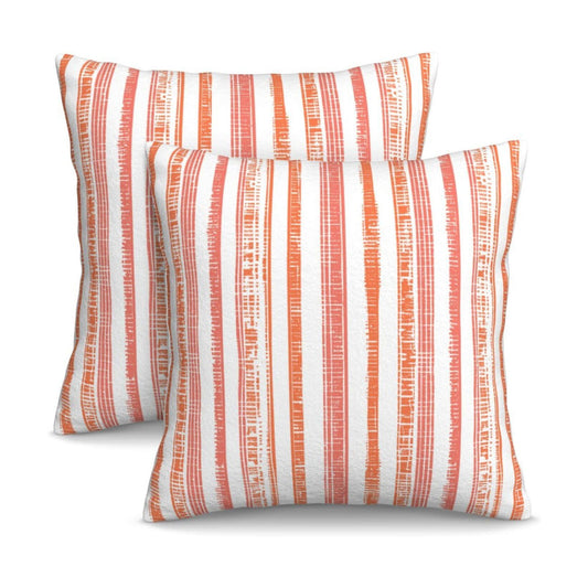 Boho Coral Pink Orange Striped Throw Pillow Covers / 18 x 18 / Boho Coral Orange Striped / Set of 2