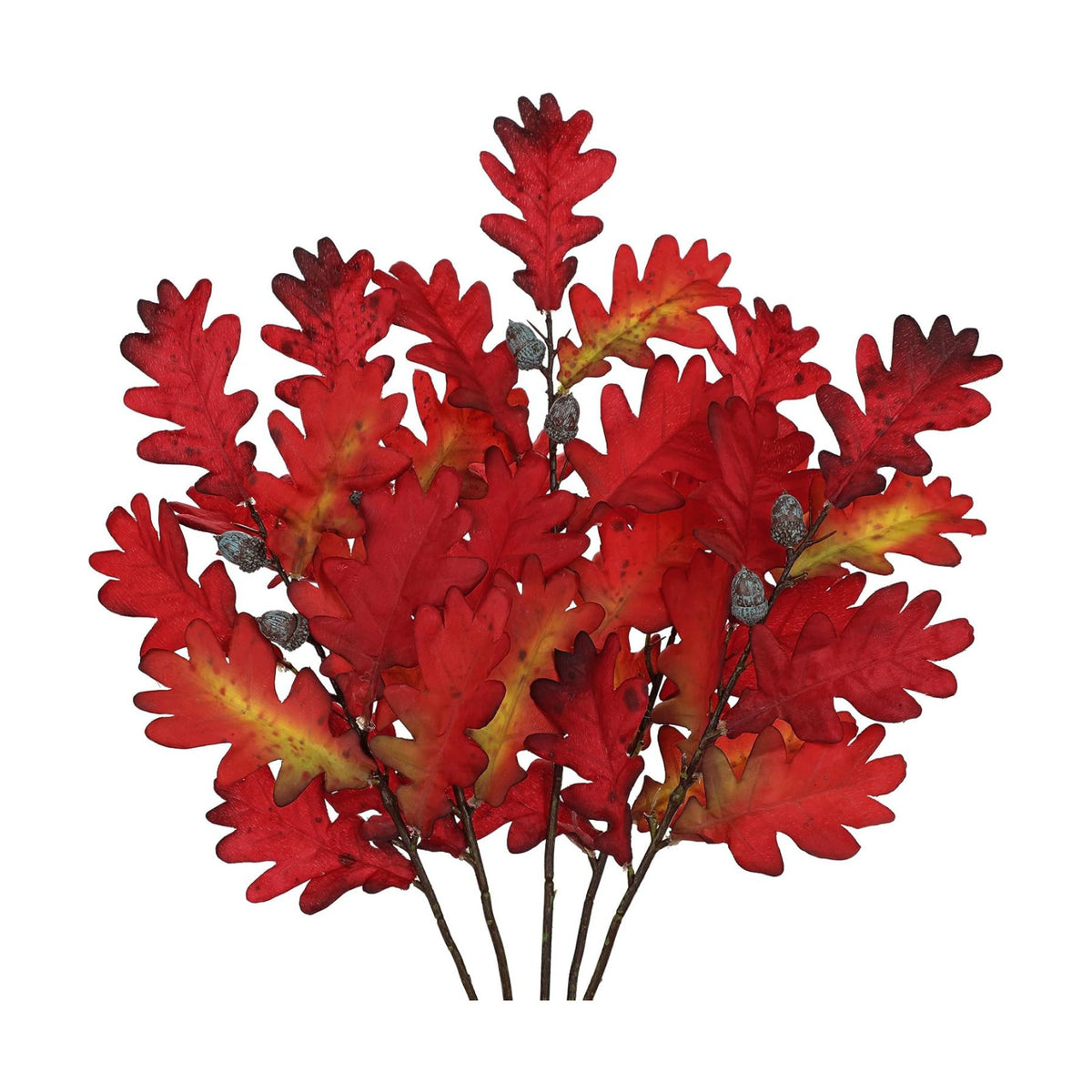 GnFlus 5 Pcs Artificial Fall Oak Leaves Stems 19.6” Fake Autumn Foliage Branches for Home Kitchen Farmhouse Vase Thanksgiving Table Centerpieces Party Halloween Decor Red