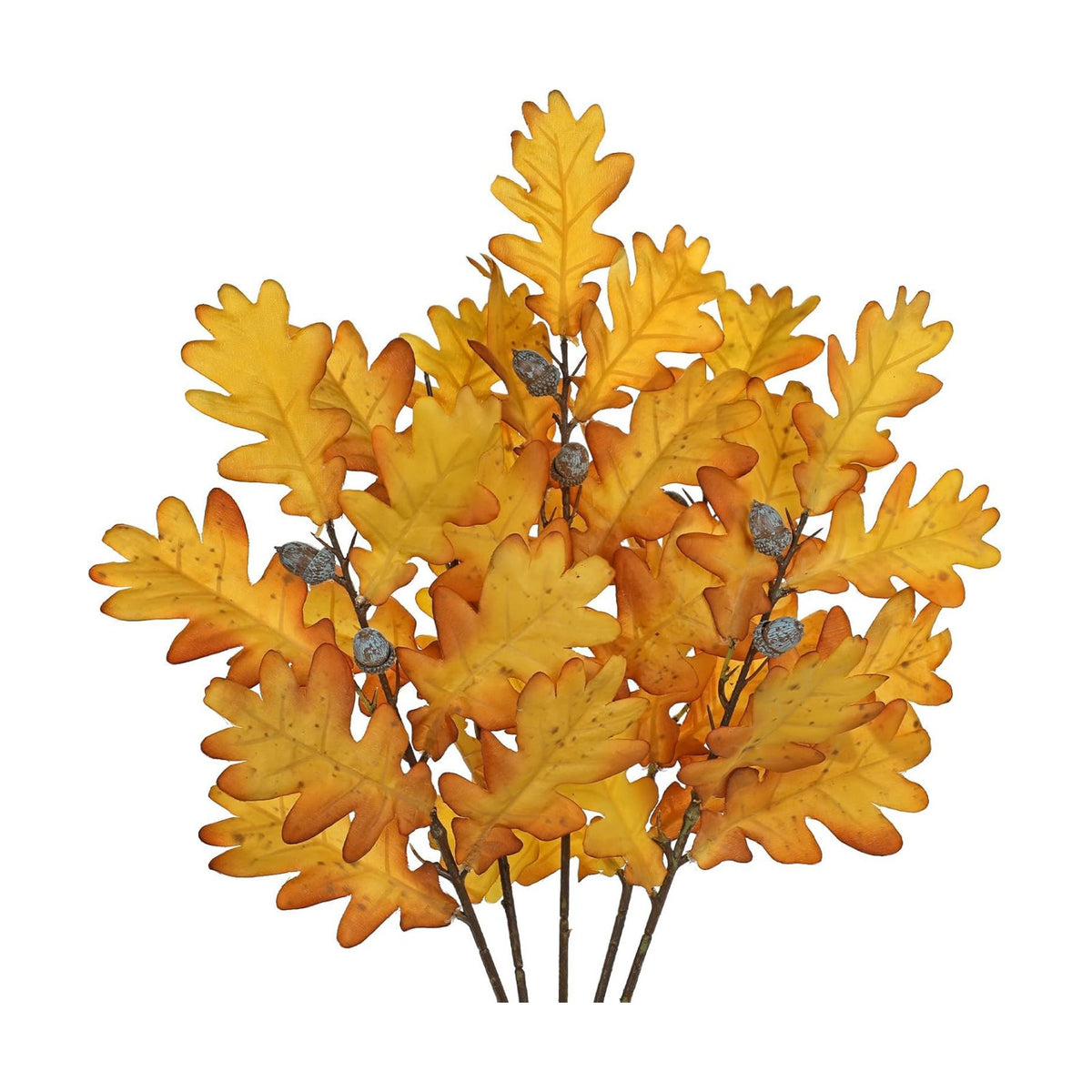 GnFlus 5 Pcs Artificial Fall Oak Leaves Stems 19.6” Fake Autumn Foliage Branches for Home Kitchen Farmhouse Vase Thanksgiving Table Centerpieces Party Halloween Decor Yellow