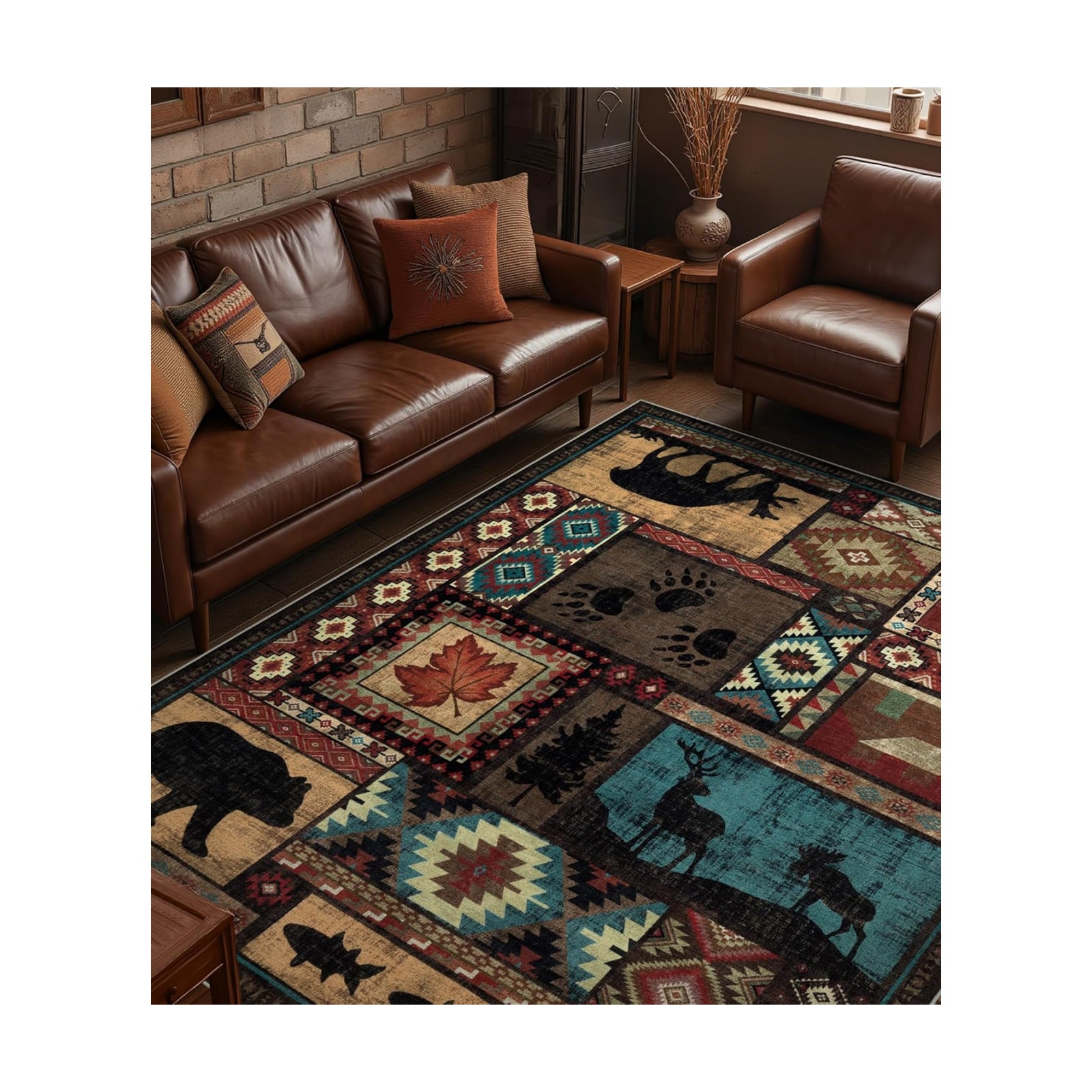 YIHOUSE 6x9 Rustic Cabin Area Rugs for Living Room Brown