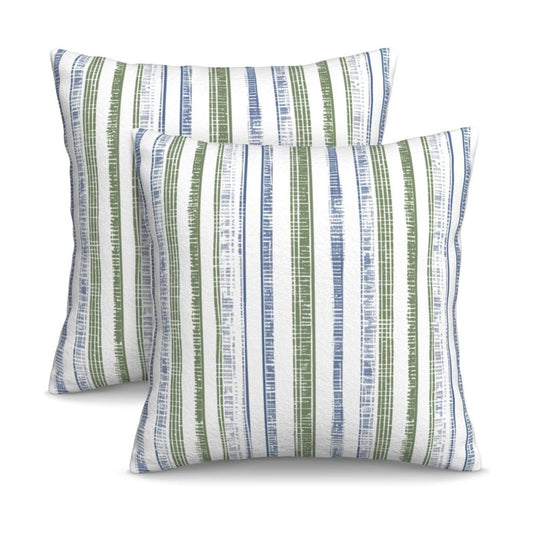 Boho Blue and Sage Green Striped Throw Pillow / 18 x 18 / Boho Blue Sage Green Striped / Set of 2