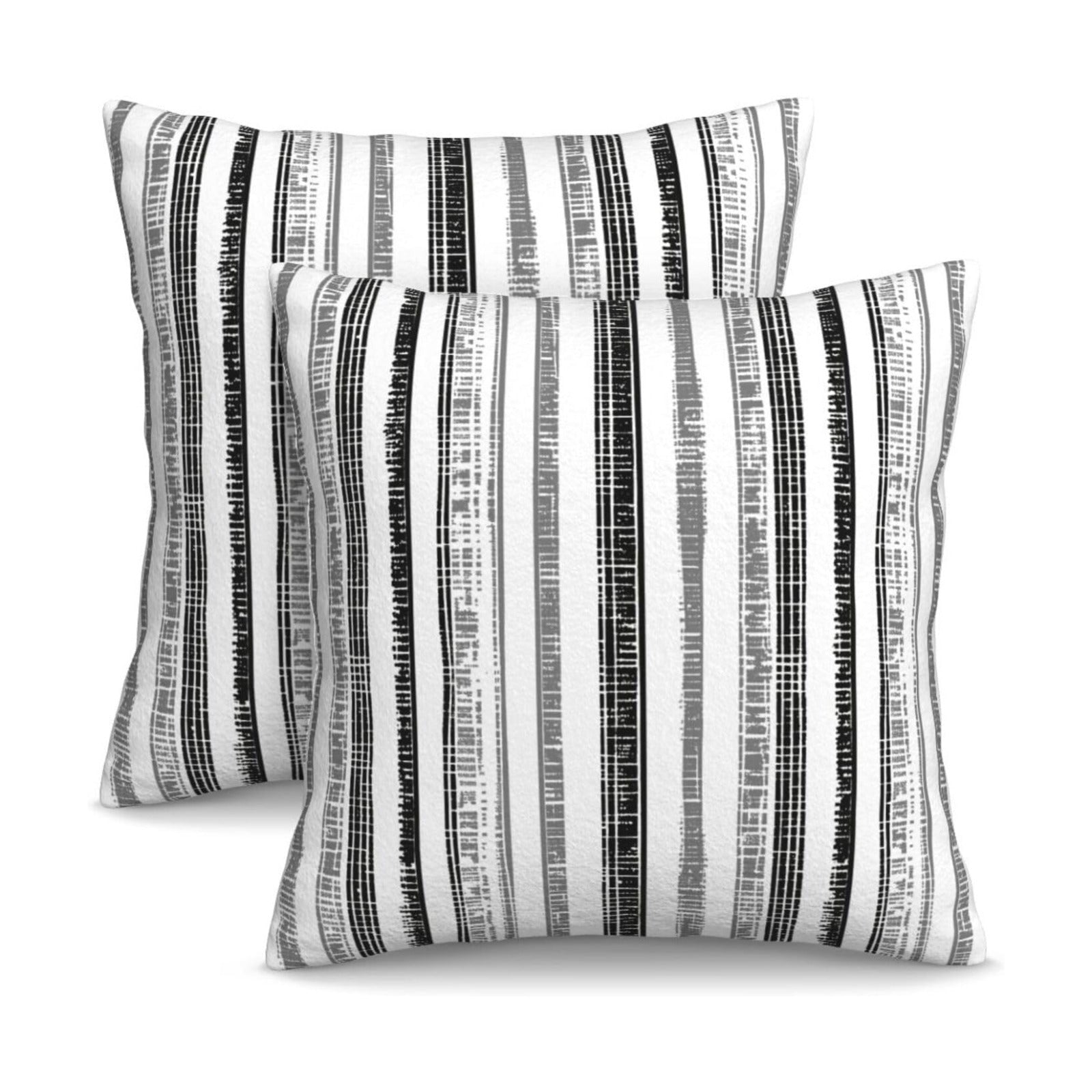 Boho Black White Grey Striped Throw Pillow Covers / 18 x 18 / Boho Black Grey Striped / Set of 2