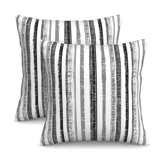 Boho Black White Grey Striped Throw Pillow Covers / 18 x 18 / Boho Black Grey Striped / Set of 2