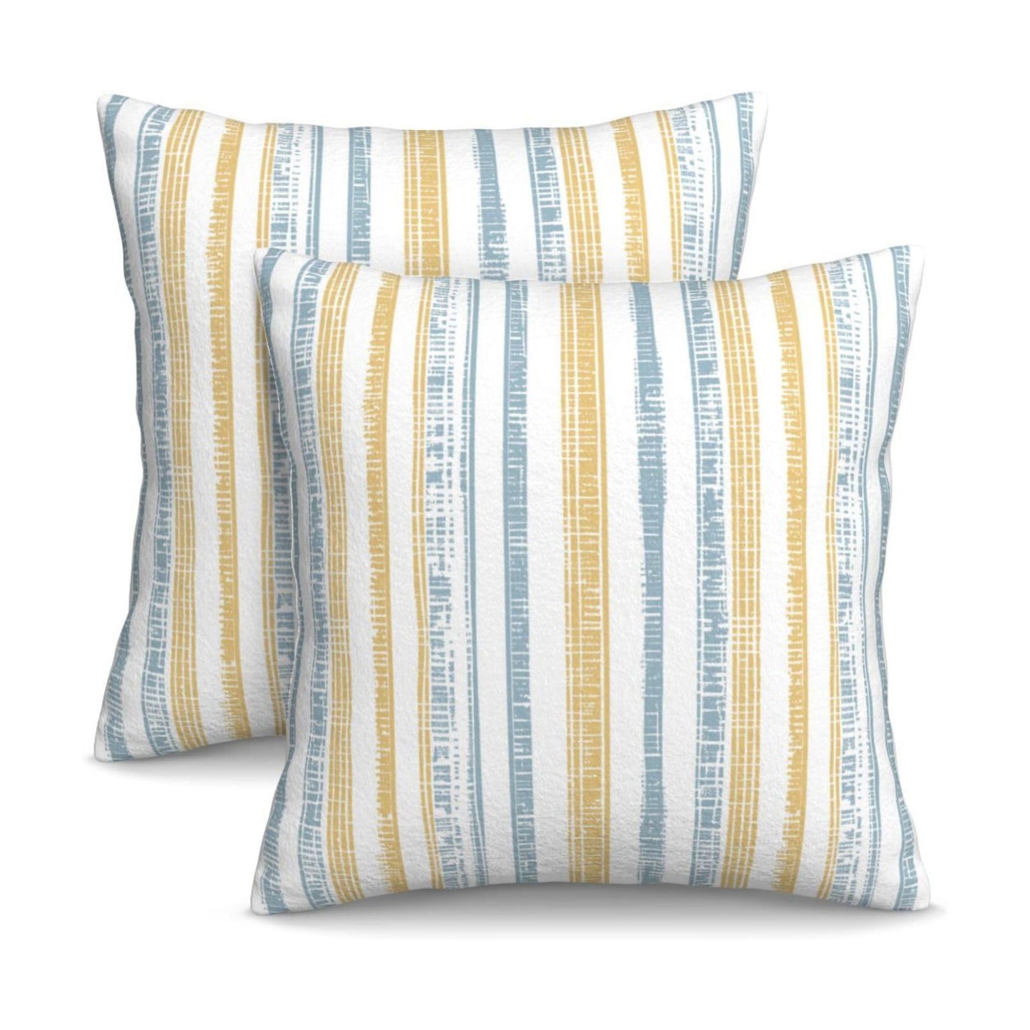 Throw Pillow Covers Outdoor Decorative Pillow / 18 x 18 / Boho Light Blue Yellow Striped / Set of 2