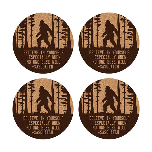 Holder / Believe in Yourself Sasquatch Cork Coasters / Set of 4