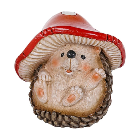 Playful Mushroom Baby Hedgehog Figurine