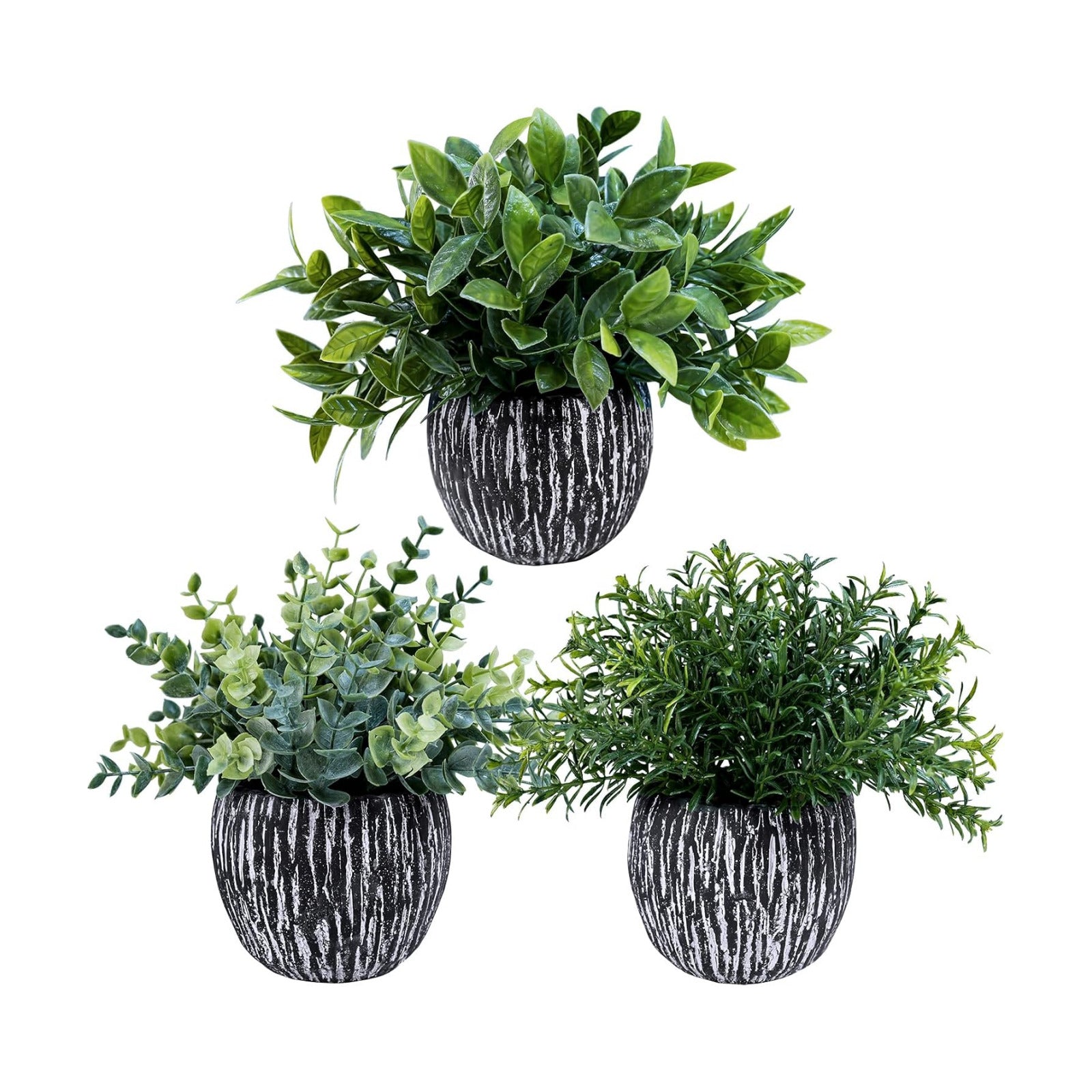 Artificial Potted Plants Faux Eucalyptus Rosemary Boxwood Greenery in & White / Black / Set of 3