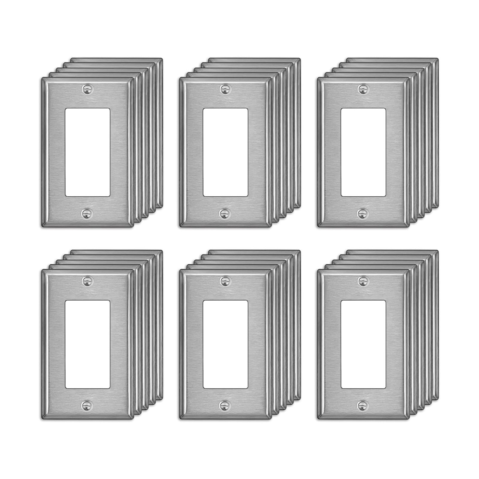 30 Pack BESTTEN Decorator Switch or Receptacle Outlet Metal Wall Plate | Standard Size, H4.53" x W2.76", Stainless