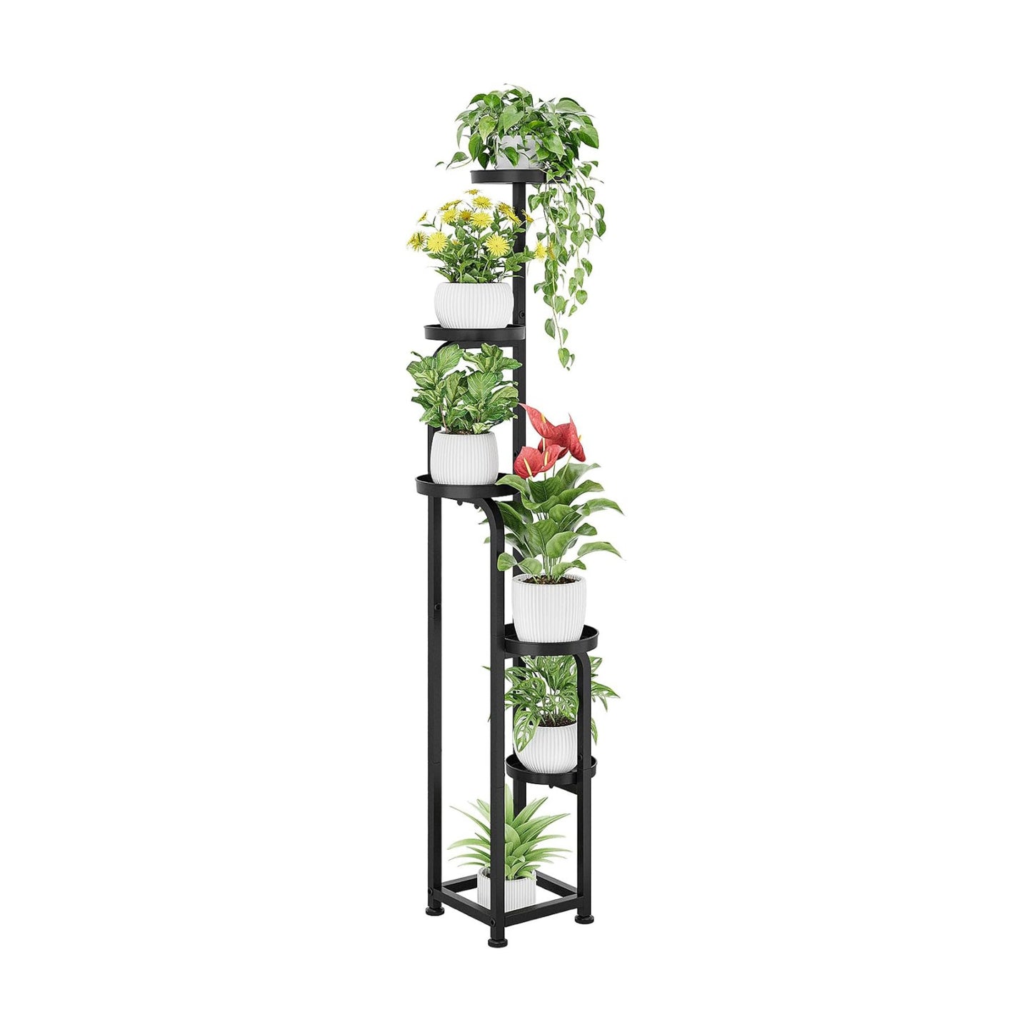 Bamworld Tall Plant Stand Indoor Outdoor Corner Metal Flower Pot Stands | 5 Tier Black Heavy Duty Plant Shelf for