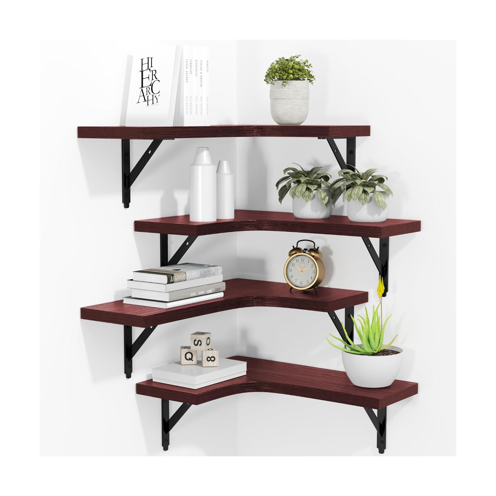 ROMGUAR CRAFT Corner Floating Shelves Wall Mounted Set of 4, Red