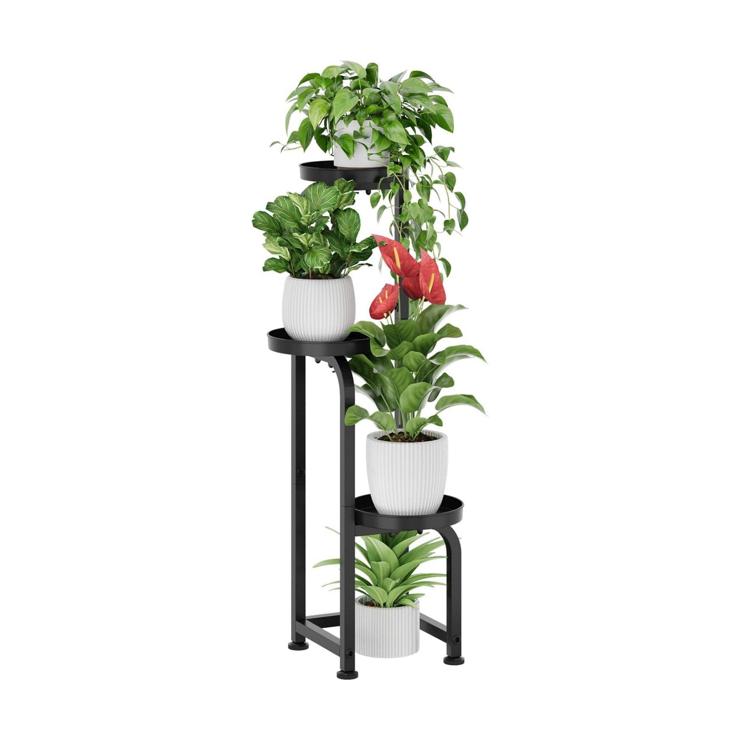 Bamworld Tall Plant Stand Indoor Outdoor Corner Metal Flower Pot Stands | 3 Tier Black Heavy Duty Plant Shelf for Patio