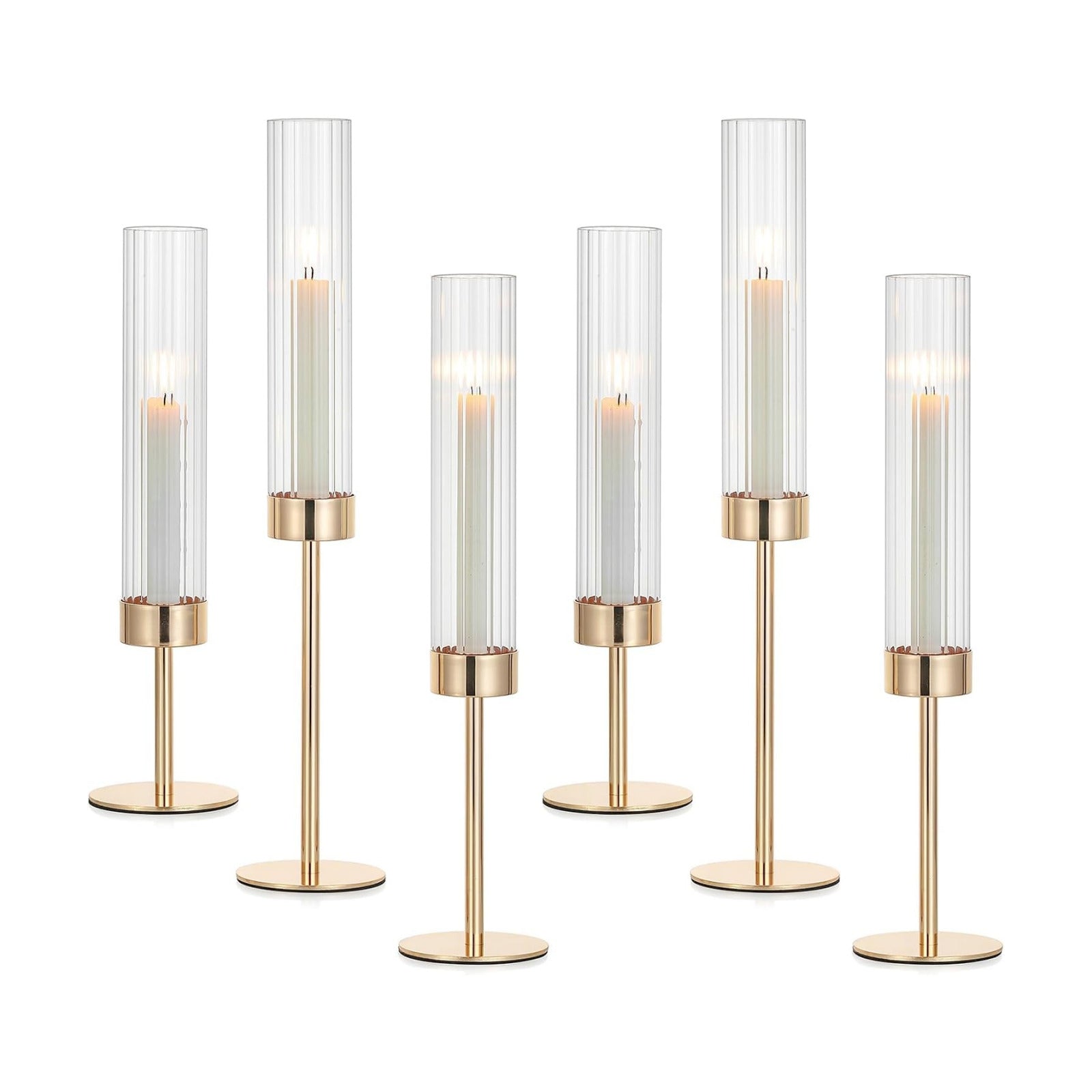 Hewory Gold Taper Candle Holders: Candlestick Holders Set of 6 Hurricane Glass Tall Candle Holder for Candlesticks