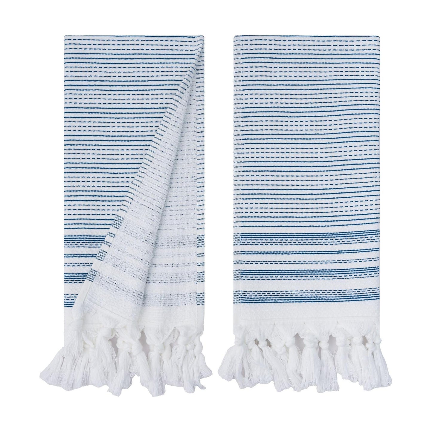 Tabea Turkish Cotton Hand Towels Set of 2 – Decorative Kitchen & Bathroom Towels with Woven Front and Terry Backing