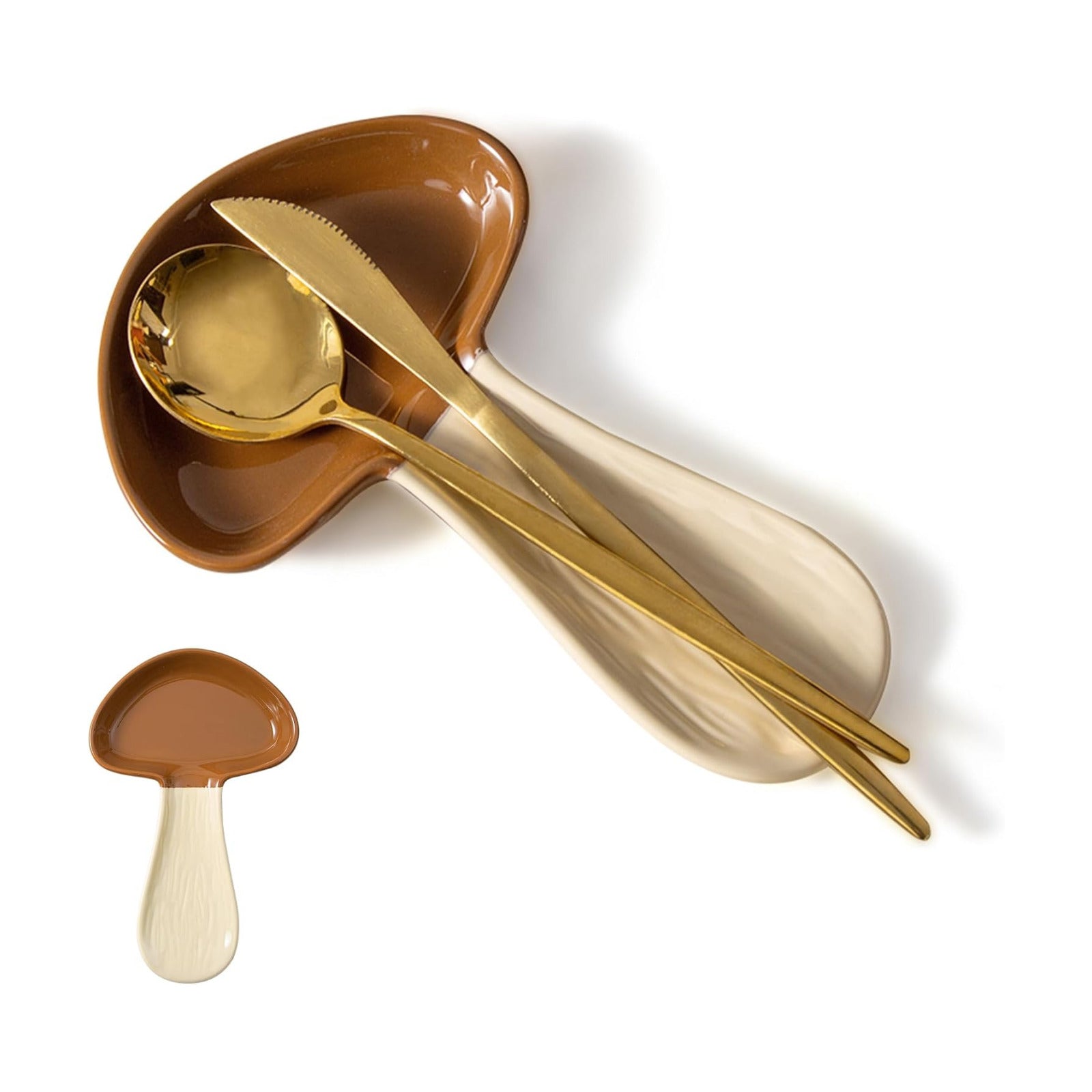 Ceramic Spoon Holder for Stove Top / Brown Mushroom