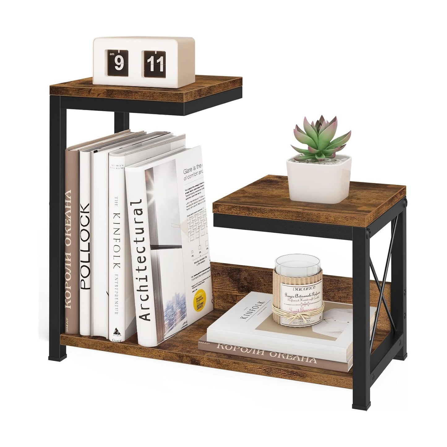 Wood Desk Organizers Storage Rack and Freestanding Display / Rustic Brown