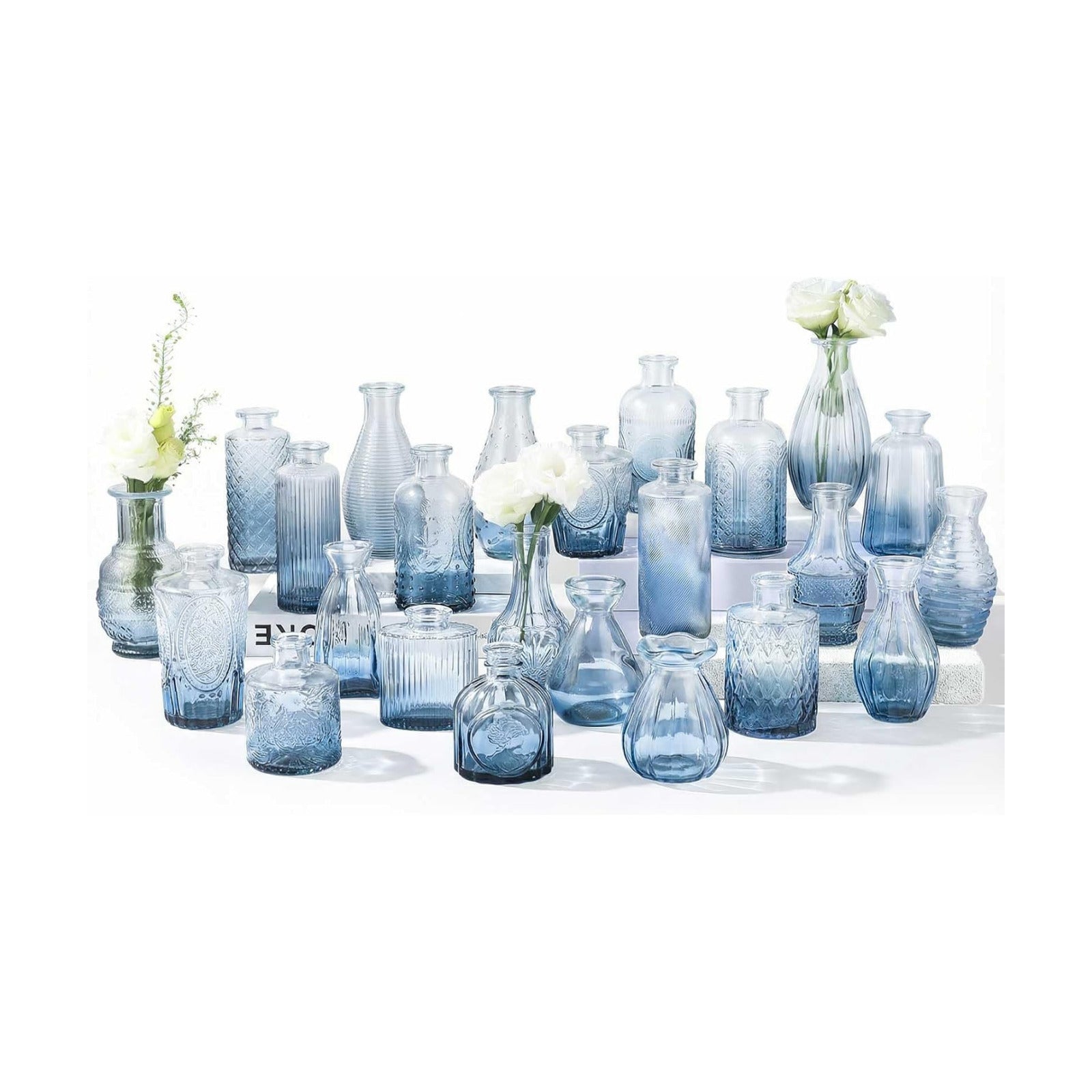 Glass Vase / Flower Vases / Blue / Set of 24