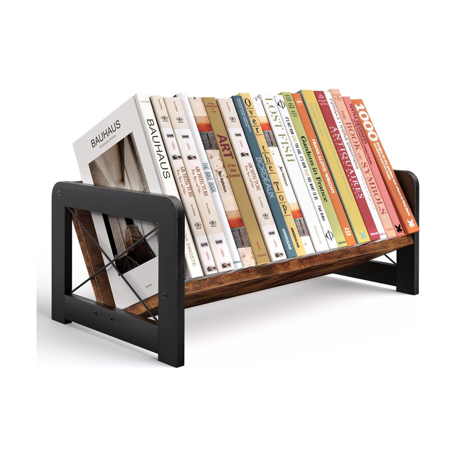 ELITEROO Desktop Bookshelf Organizer, Wood Slanted Desk Bookshelf, Small Tabletop Book Rack, Portable Mini Bookcase for